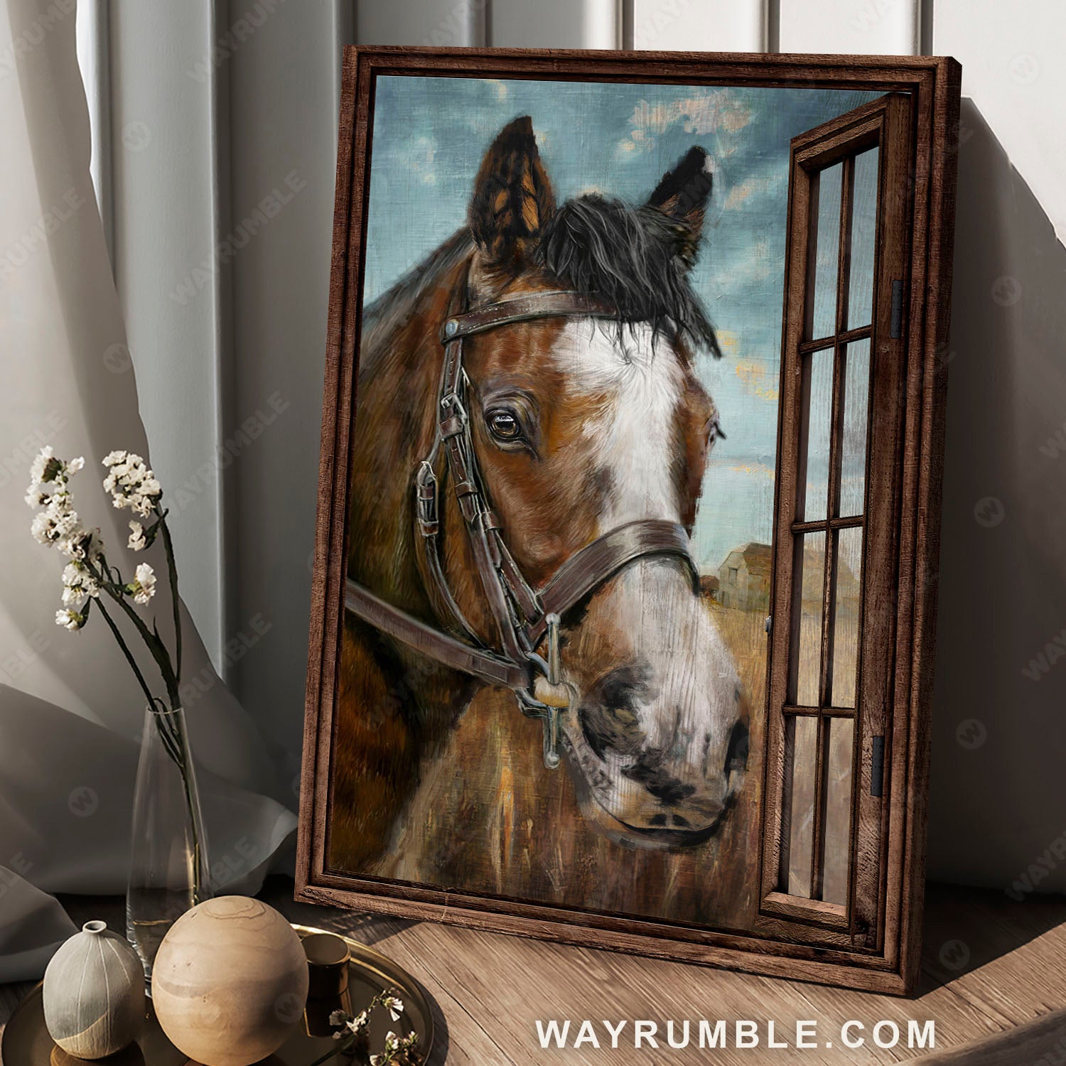 Quarter horse, Window frame, Vintage picture - Jesus  Portrait Canvas Prints, Christian Wall Art