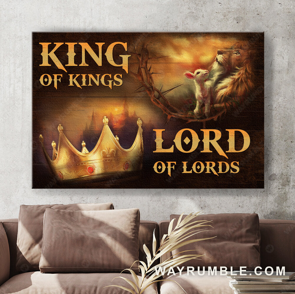 Golden crown, Jesus painting, Lion king, King of Kings, Lord of Lords - Jesus Landscape Canvas Prints, Wall Art