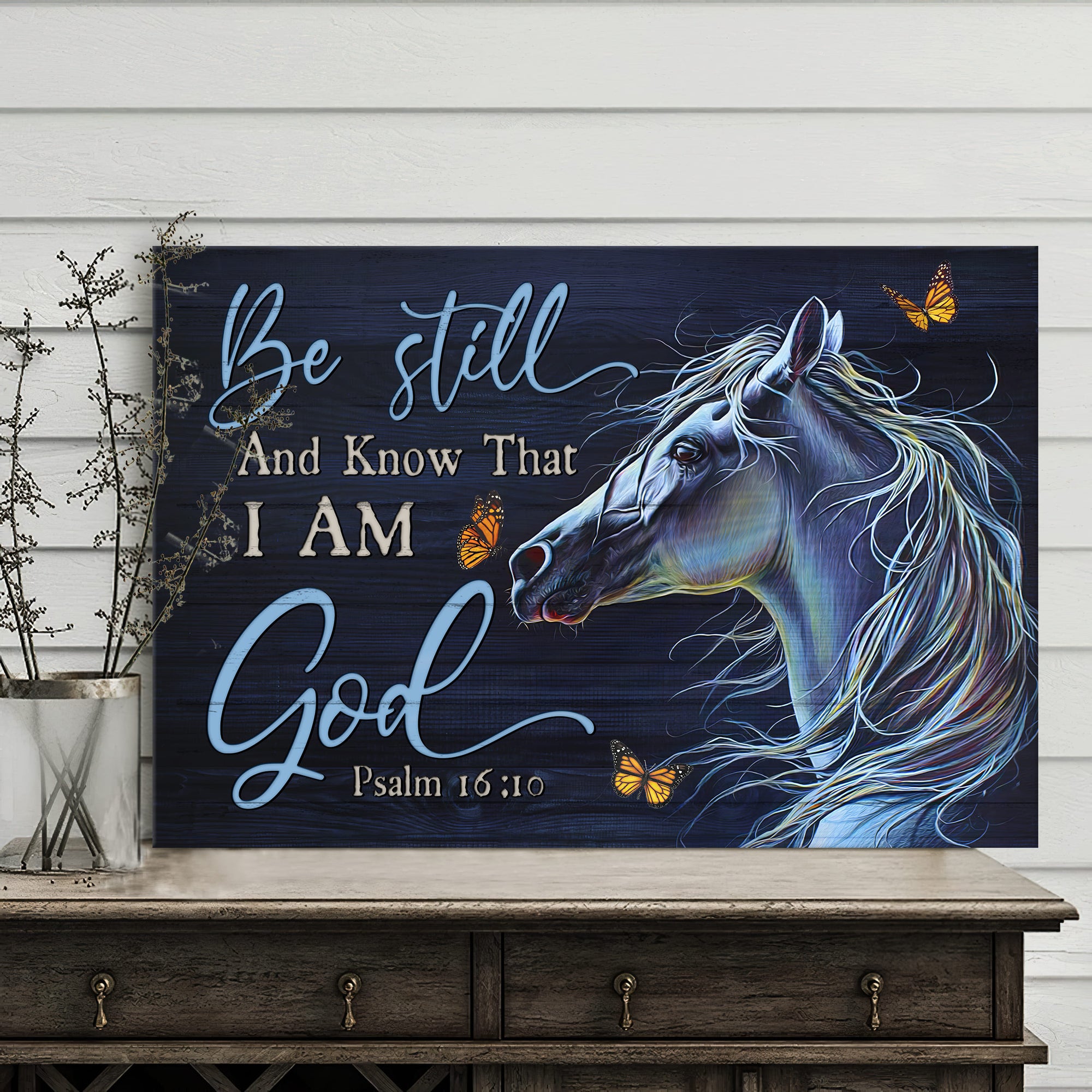 Beautiful horse, Butterfly, Be still & know that I am God - Jesus Landscape Canvas Prints, Wall Art
