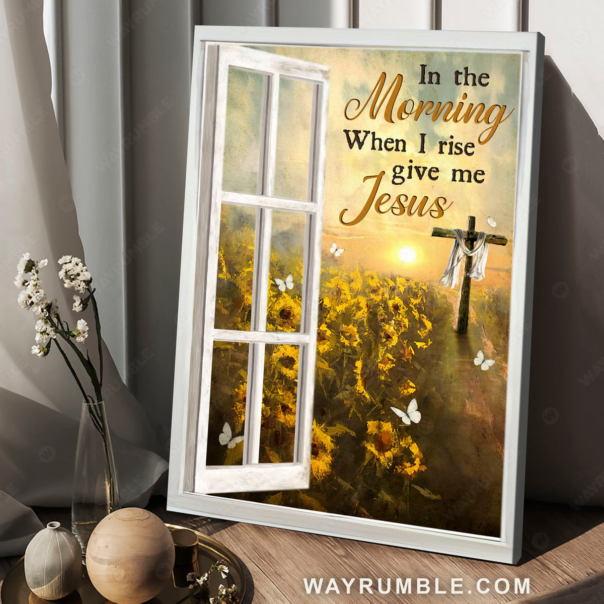 The cross, Beautiful sunflowers, In the morning when I rise give me Jesus - Jesus Portrait Canvas Prints, Christian Wall Art