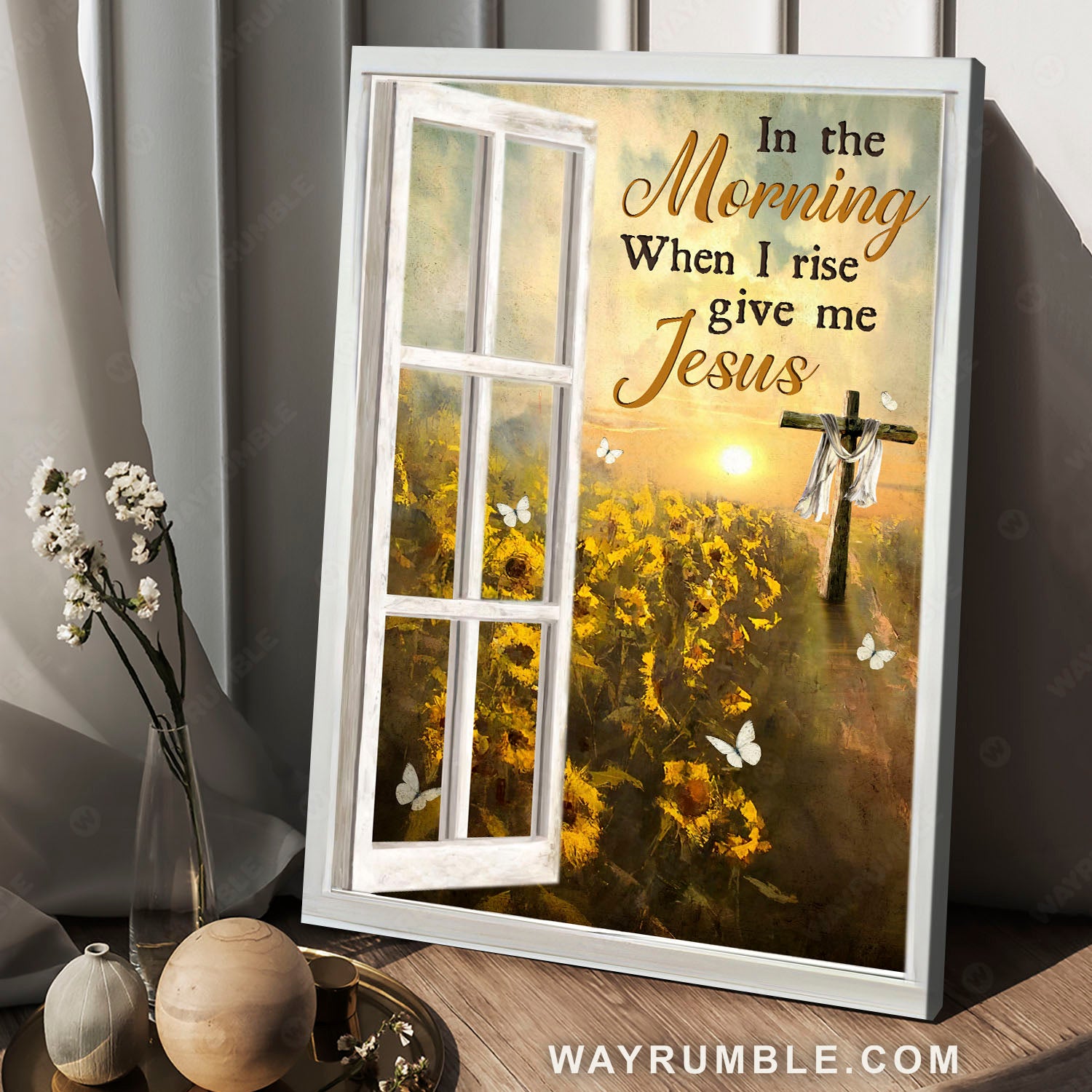 The cross, Beautiful sunflowers, In the morning when I rise give me Jesus - Jesus Portrait Canvas Prints, Christian Wall Art