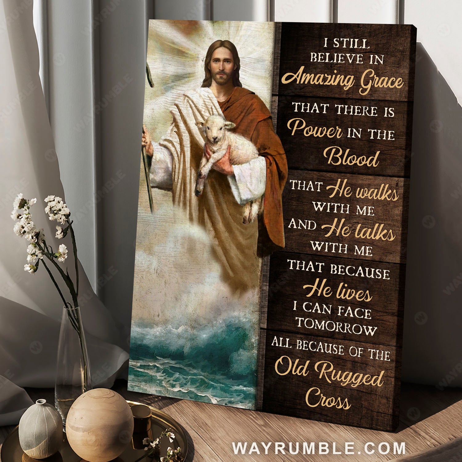 Jesus Christ, Jesus holding a lamb, Light from heaven, I still believe in Amazing Grace - Jesus Portrait Canvas Prints, Christian Wall Art
