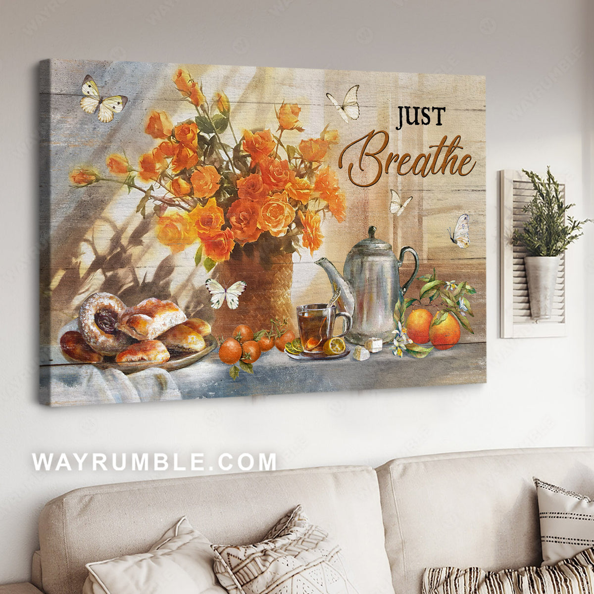 Orange rose, Sweet pie, Tea cup, Just breathe - Jesus Landscape Canvas Prints, Christian Wall Art