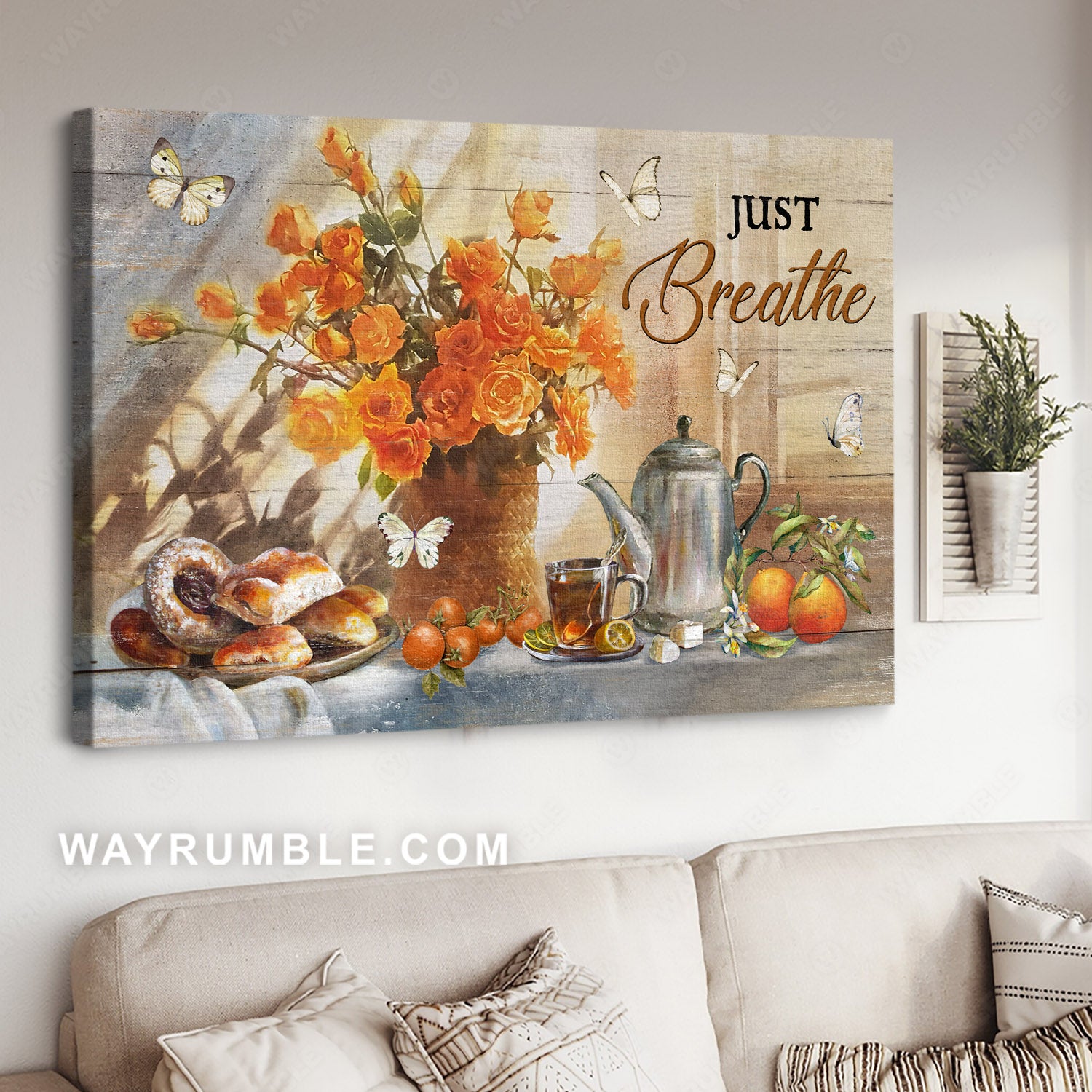 Orange rose, Sweet pie, Tea cup, Just breathe - Jesus Landscape Canvas Prints, Christian Wall Art