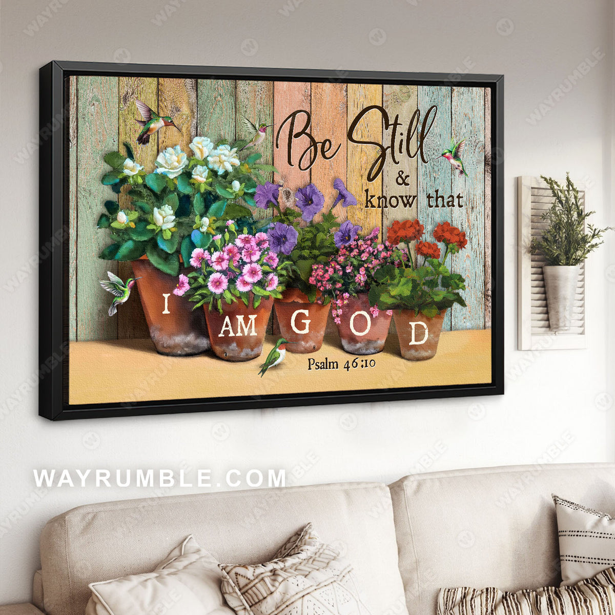 Mexican petunia, Flower garden, Hummingbird, Be still and know that I am God - Jesus Landscape Canvas Prints, Christian Wall Art