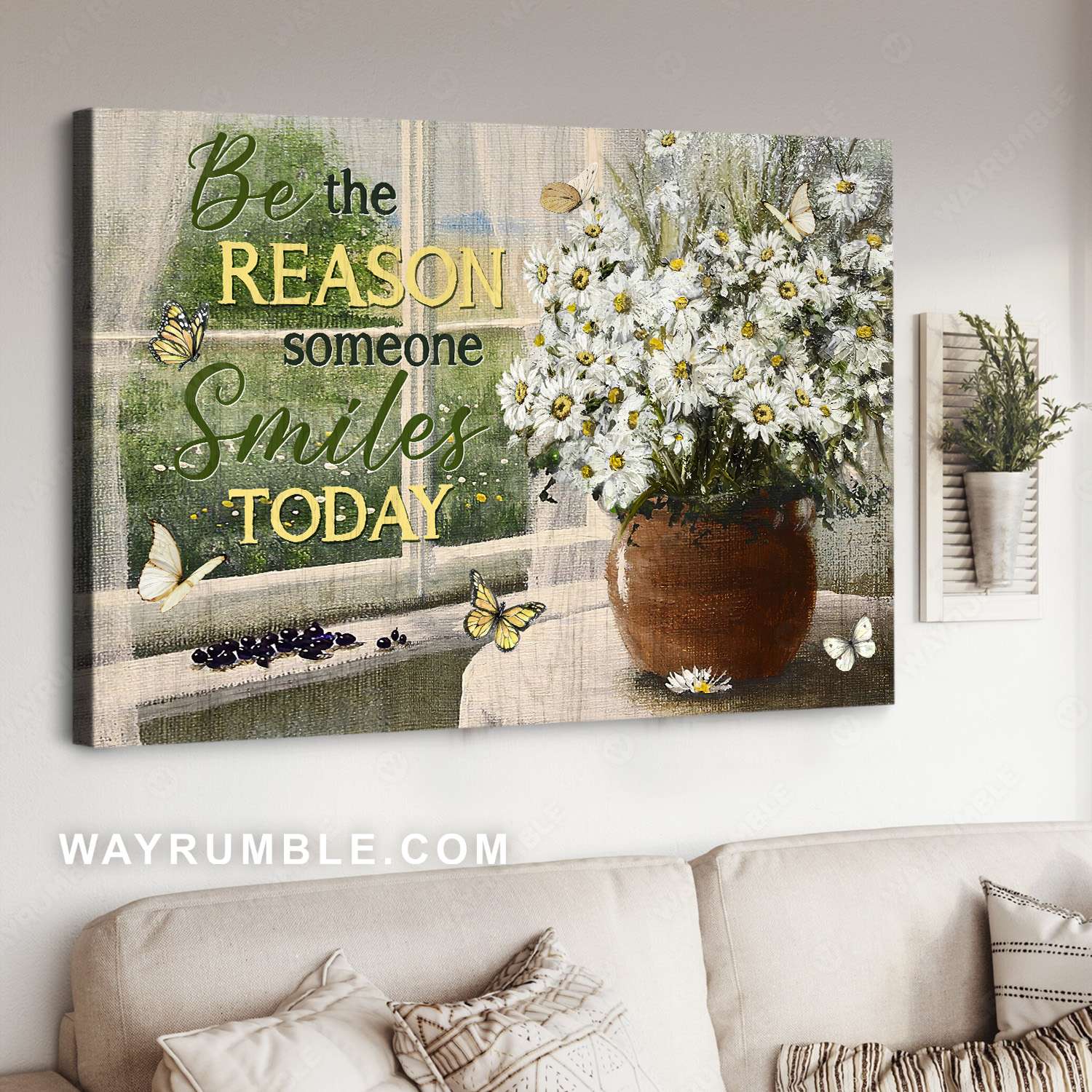 Daisy flower, Ceramic vase, Garden view, The reason someone smiles - Jesus Landscape Canvas Prints, Christian Wall Art