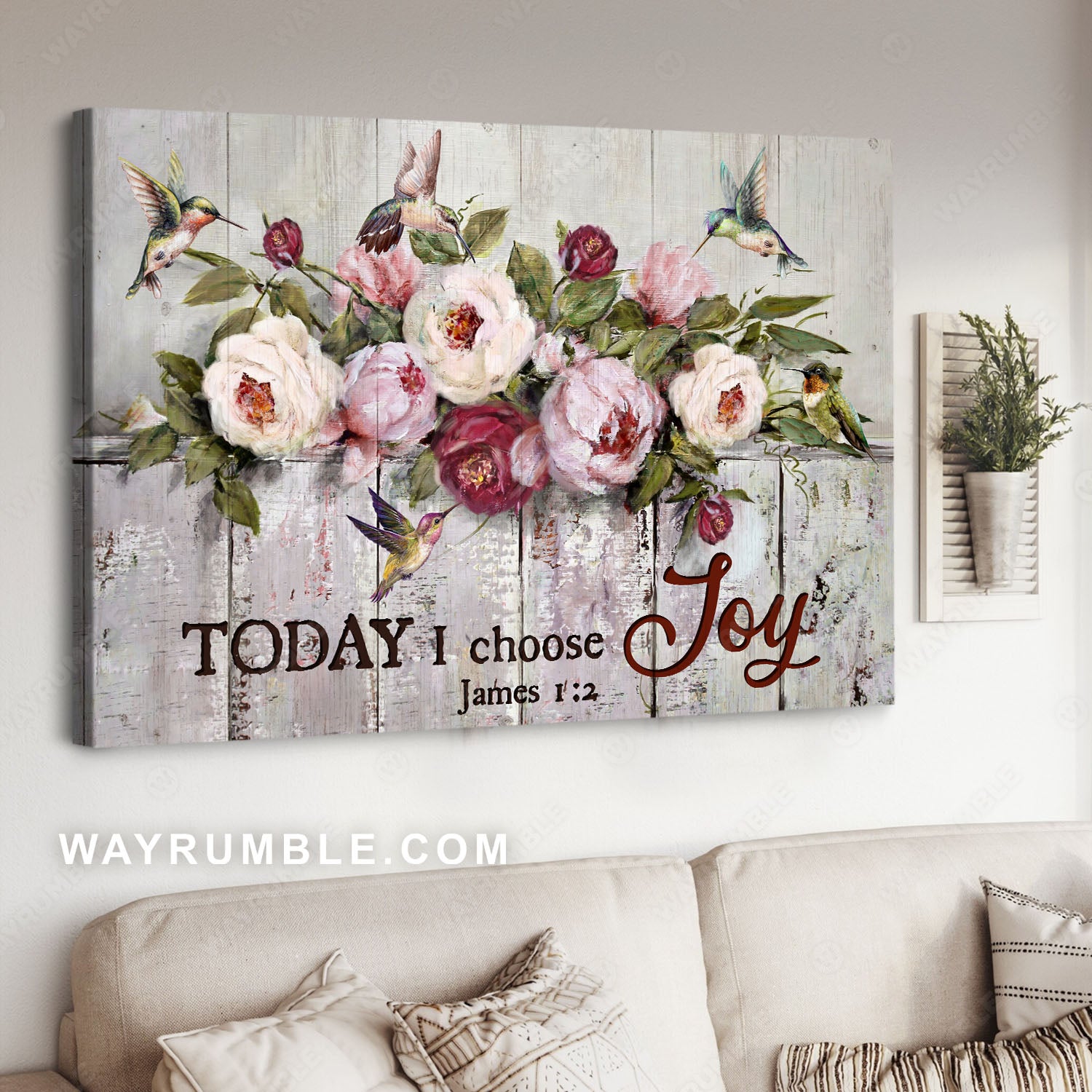 Peony painting, White peony, Pink peony, Today I choose joy - Jesus Landscape Canvas Prints, Christian Wall Art