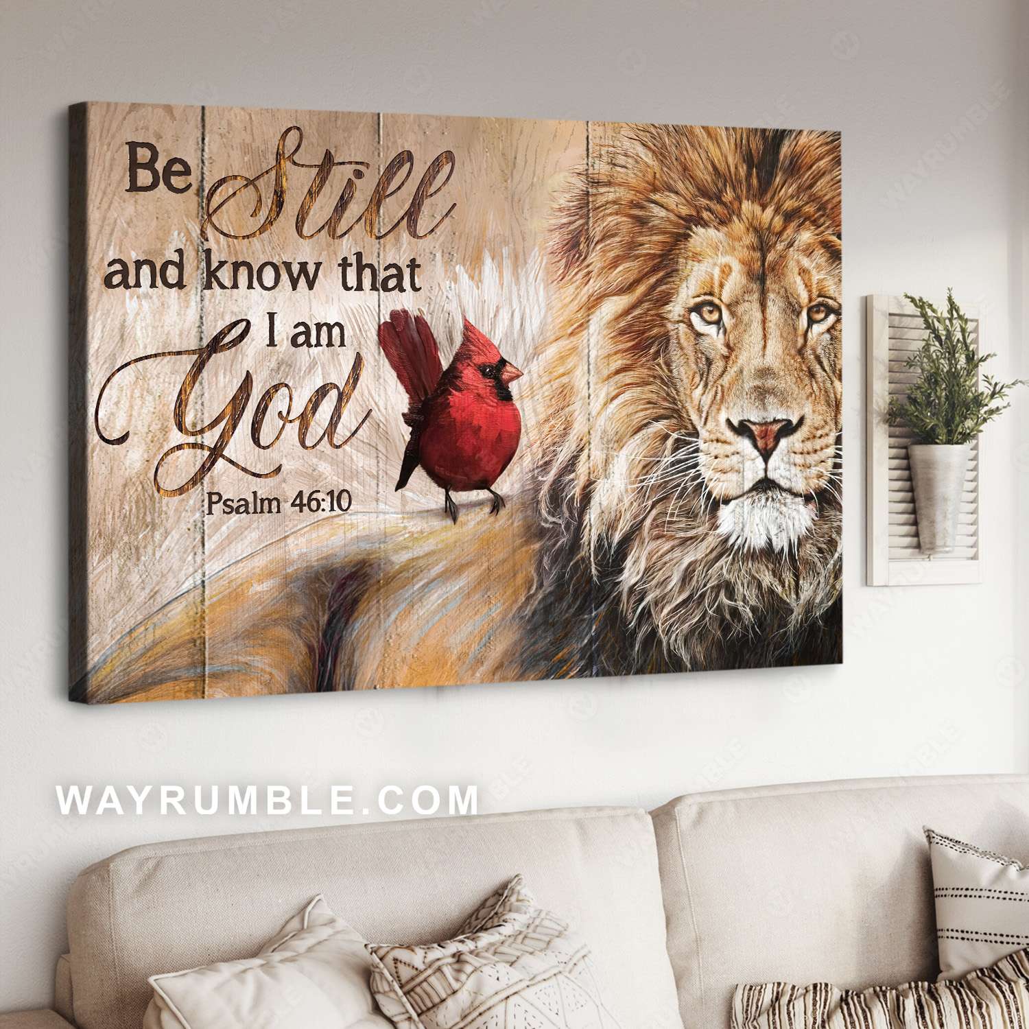 Red cardinal, Lion king, Be still I am God - Jesus Landscape Canvas Prints, Christian Wall Art
