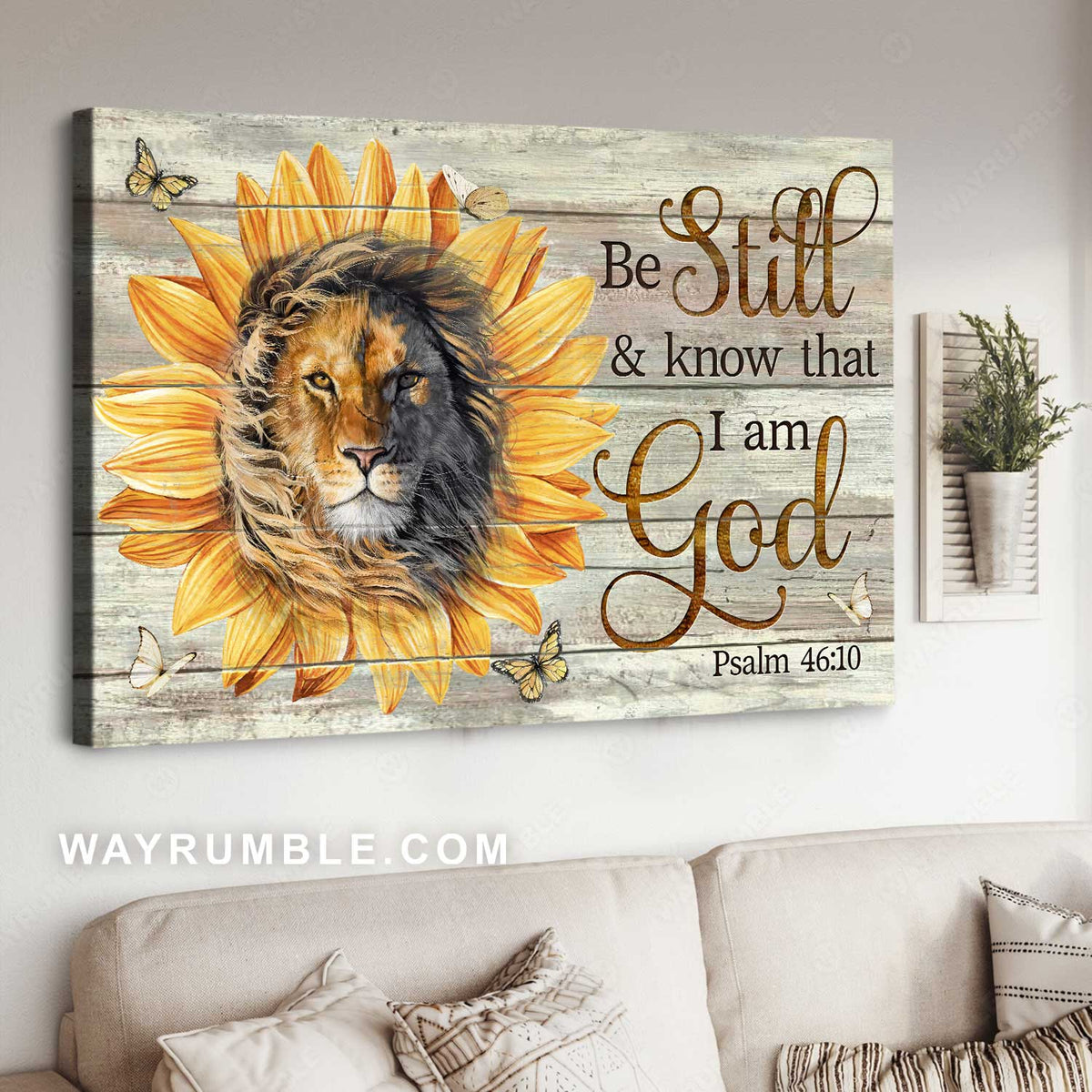 Unique painting, Sunflower drawing, Lion face, Be still and know I am God - Jesus Landscape Canvas Prints, Home Decor Wall Art