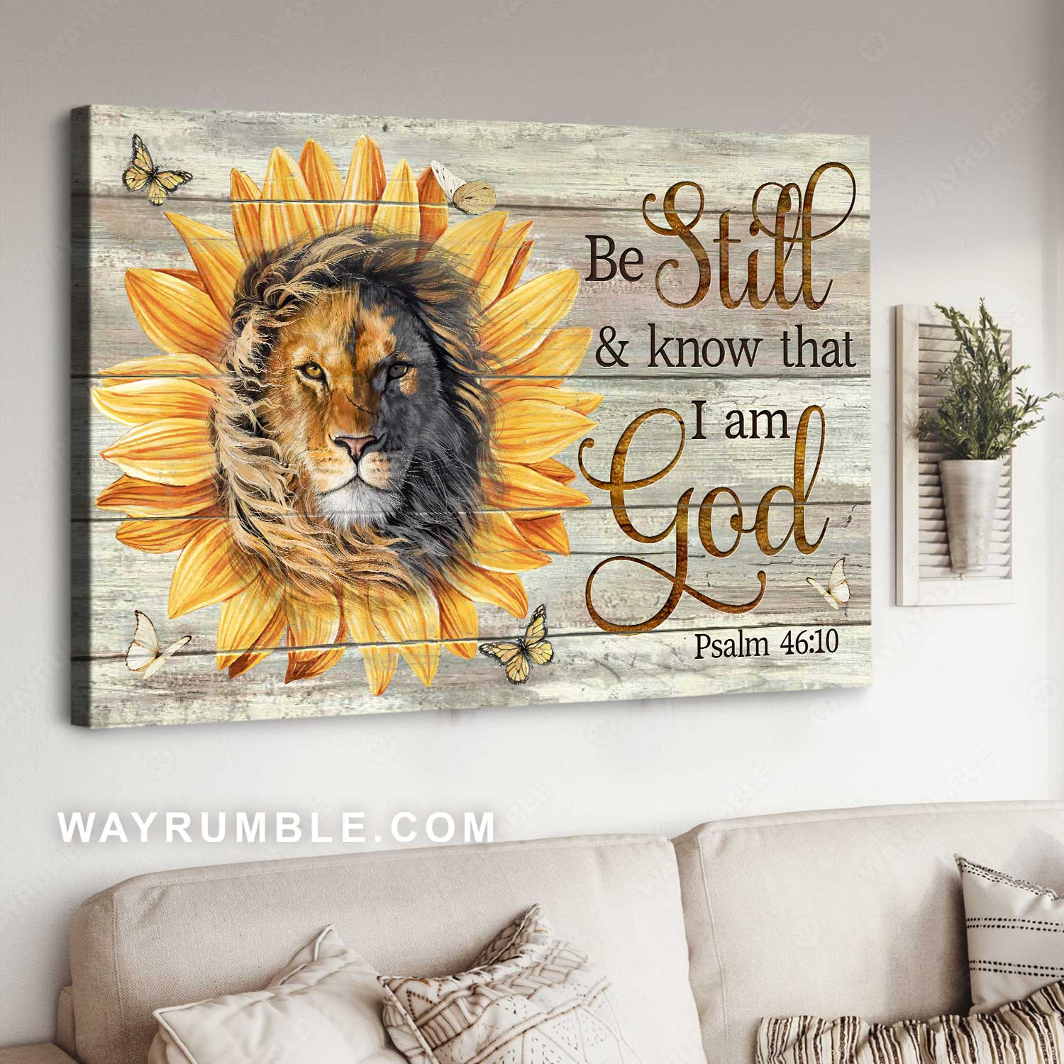 Unique painting, Sunflower drawing, Lion face, Be still and know I am God - Jesus Landscape Canvas Prints, Home Decor Wall Art
