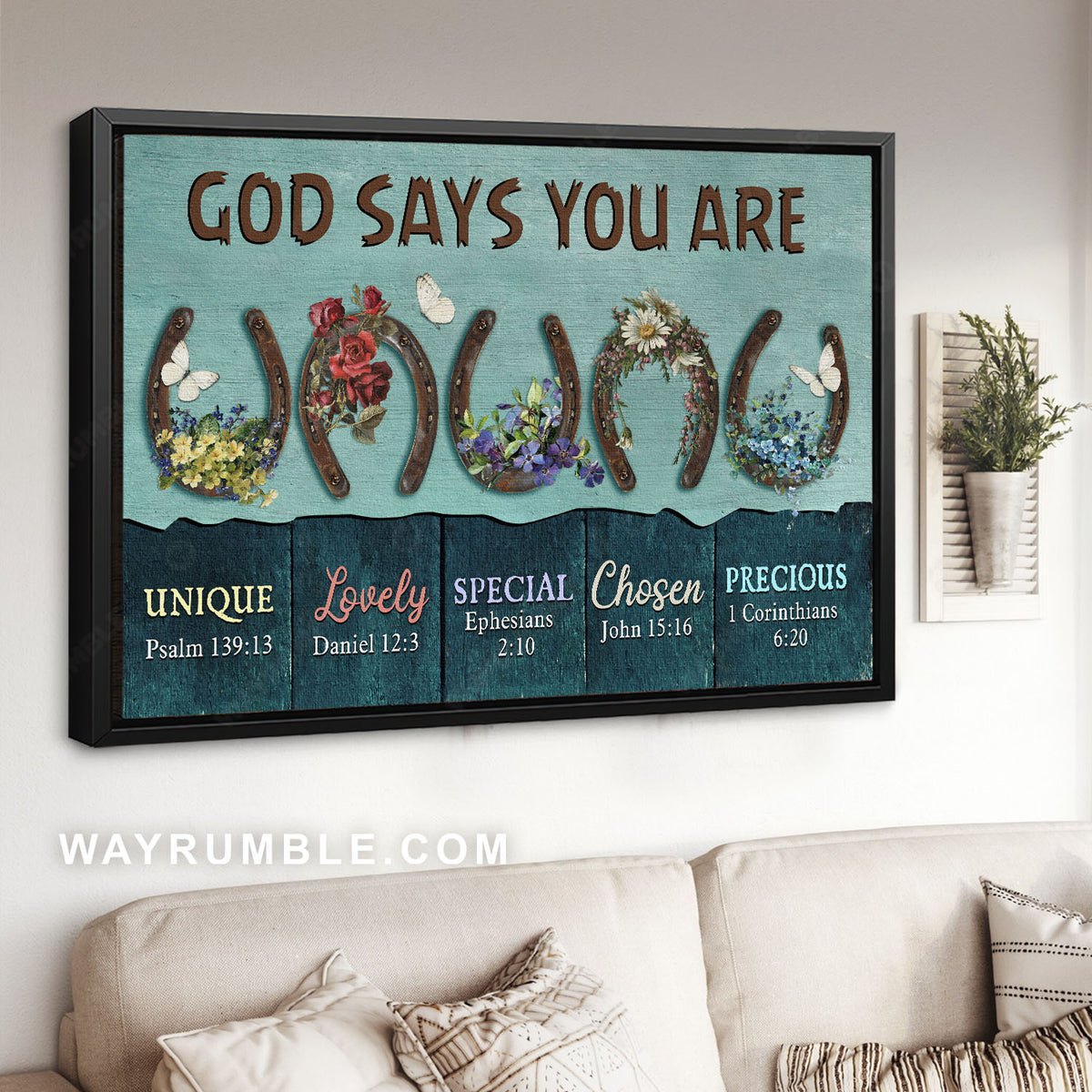 Horseshoe, Colorful flower, White butterfly, God says you are - Jesus Landscape Canvas Prints, Christian Wall Art