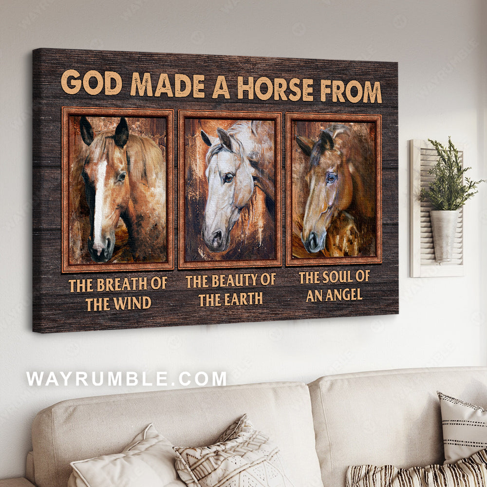 Quarter horses painting, Wooden frame, God made a horse from the breath of the wind - Jesus Landscape Canvas Prints, Christian Wall Art