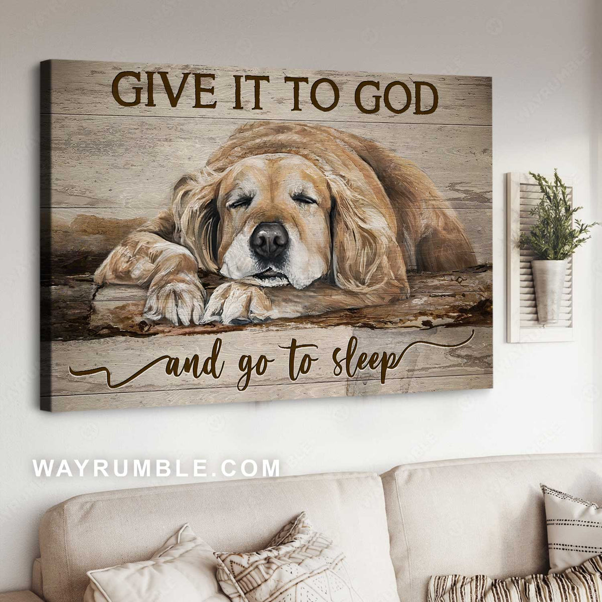 Golden Retriever dog, Gift for dog lover, Give it to God and go to sleep - Jesus Landscape Canvas Prints, Home Decor Wall Art