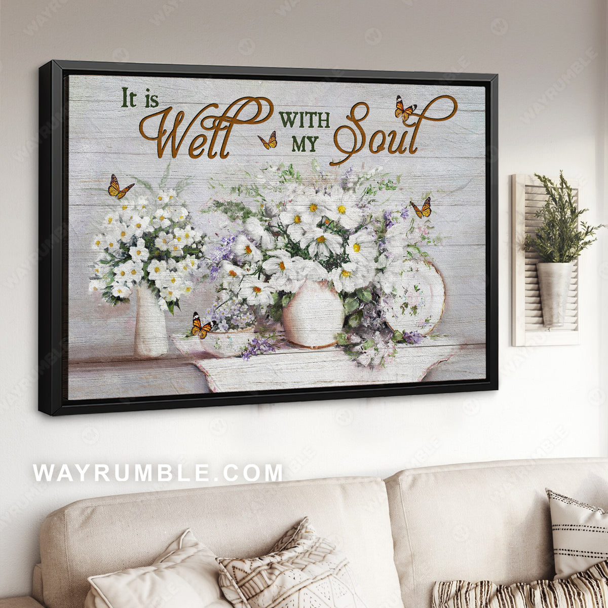 White flower drawing, Pretty butterfly, Lavender painting, It is well with my soul - Jesus Landscape Canvas Prints, Christian Wall Art