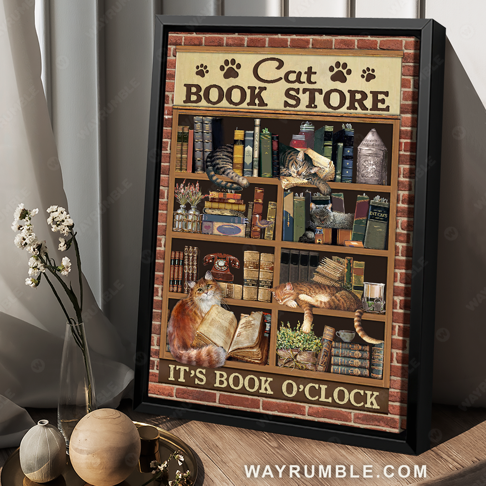 Colorful bookshelves, Sleeping cat, It is book o&#39;clock - Jesus Portrait Canvas Prints, Christian Wall Art