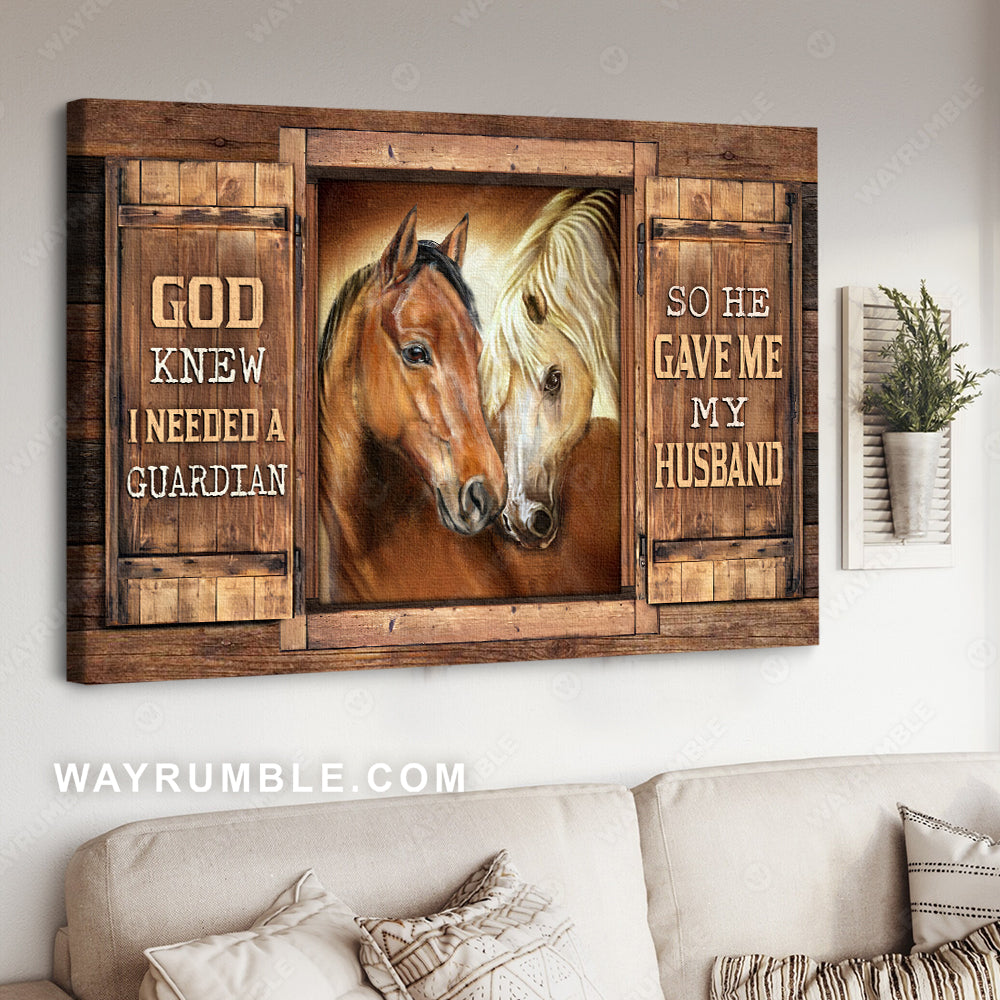 Horse couple, Horse painting, God knew I need a guardian so he gave me my husband - Jesus Landscape Canvas Prints, Christian Wall Art