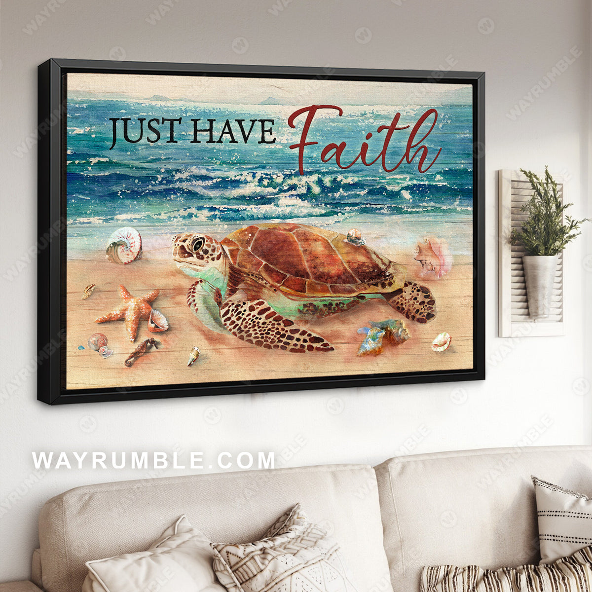 Brown turtle drawing, Beautiful beach, Just have faith - Jesus Landscape Canvas Prints, Christian Wall Art