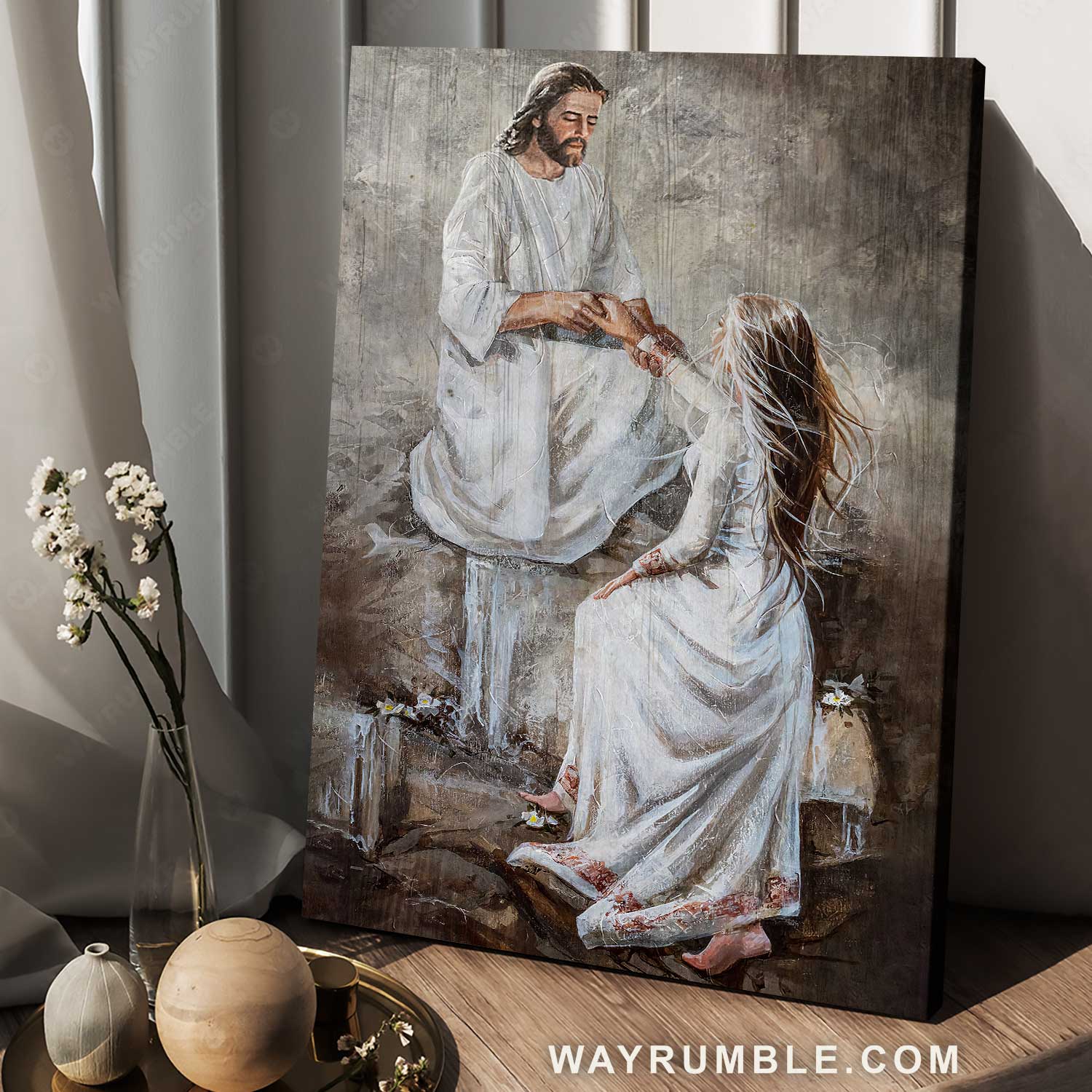Jesus with girl, Walking with Jesus, Pray for healing, Jesus painting - Jesus Portrait Canvas Prints, Christian Wall Art