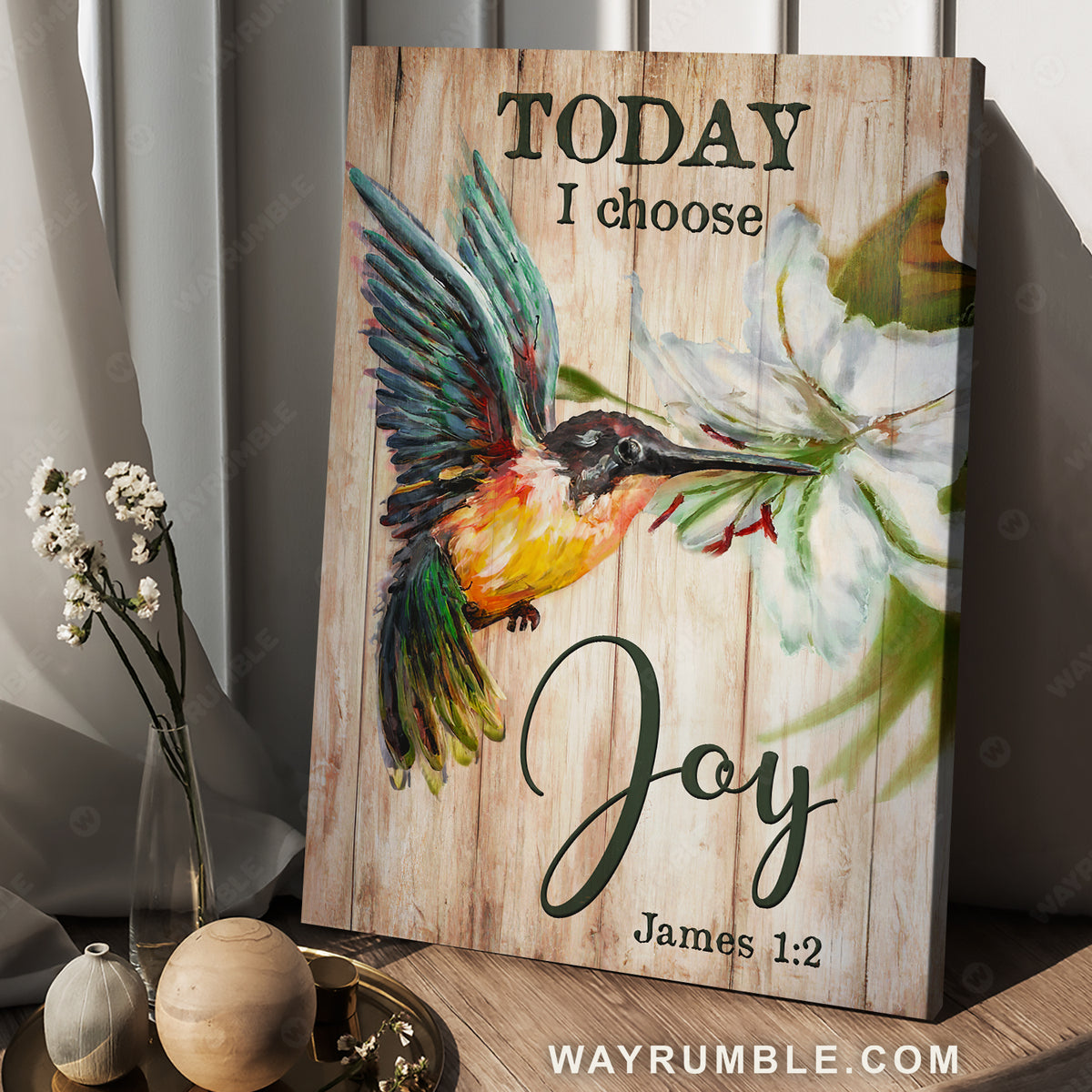 Brilliant hummingbird, Beautiful lily flower, Today I choose joy - Jesus Portrait Canvas Prints, Christian Wall Art