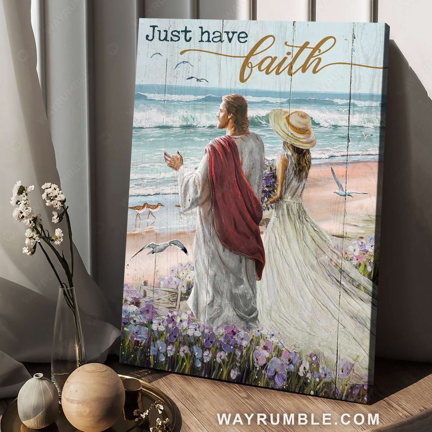 Beautiful girl, Walk with Jesus, Blue ocean, Just have faith - Jesus Portrait Canvas Prints, Christian Wall Art