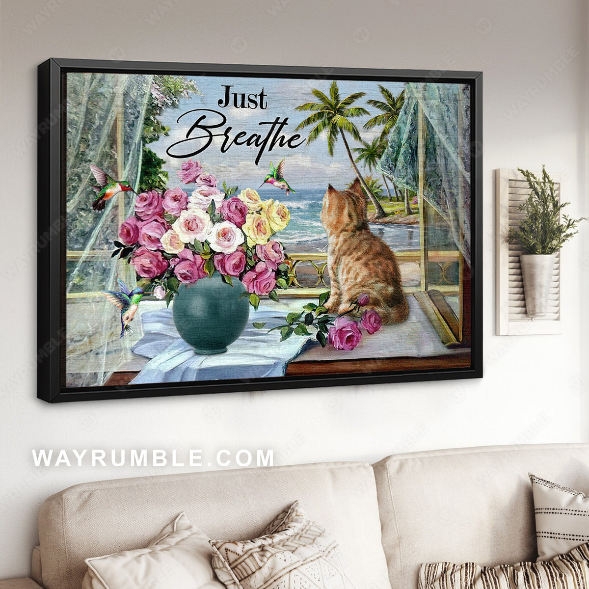 Pink rose vase, Dream cat, Beach painting, Hummingbird, Just breathe - Jesus Landscape Canvas Prints, Christian Wall Art