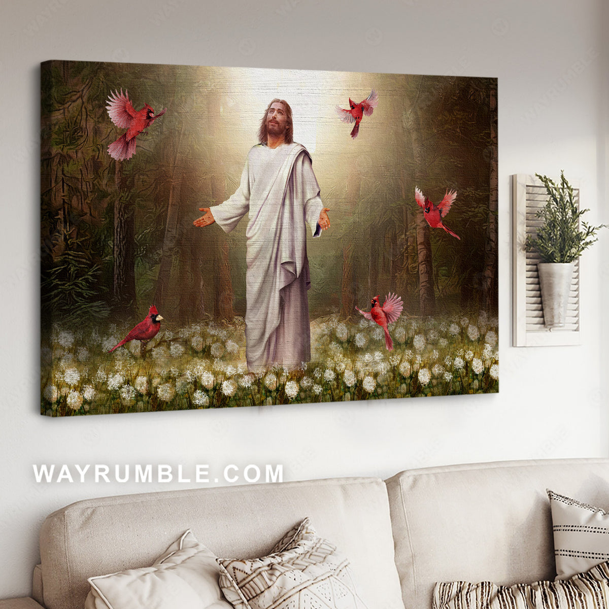 Amazing forest, Jesus painting, Pretty cardinal, Beautiful dandelion field - Jesus Landscape Canvas Prints, Home Decor Wall Art