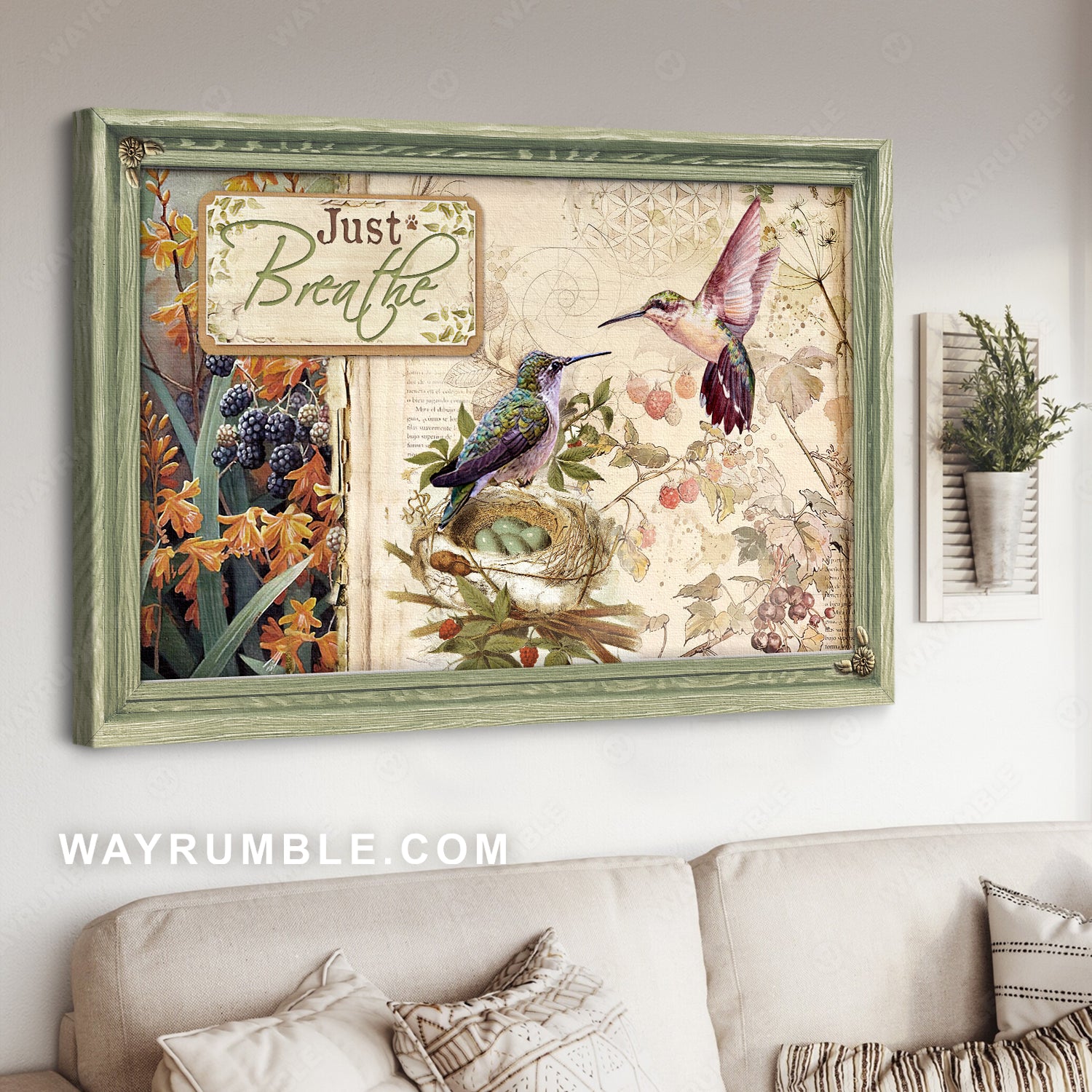 Unique hummingbird, Brilliant garden, Raspberry drawing, Just breathe - Jesus Landscape Canvas Prints, Christian Wall Art