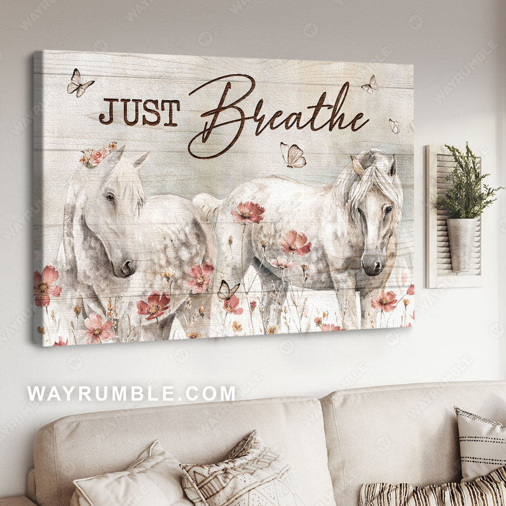 White horses, Red daisy painting, Light pink butterfly, Just breathe - Jesus Landscape Canvas Prints, Christian Wall Art