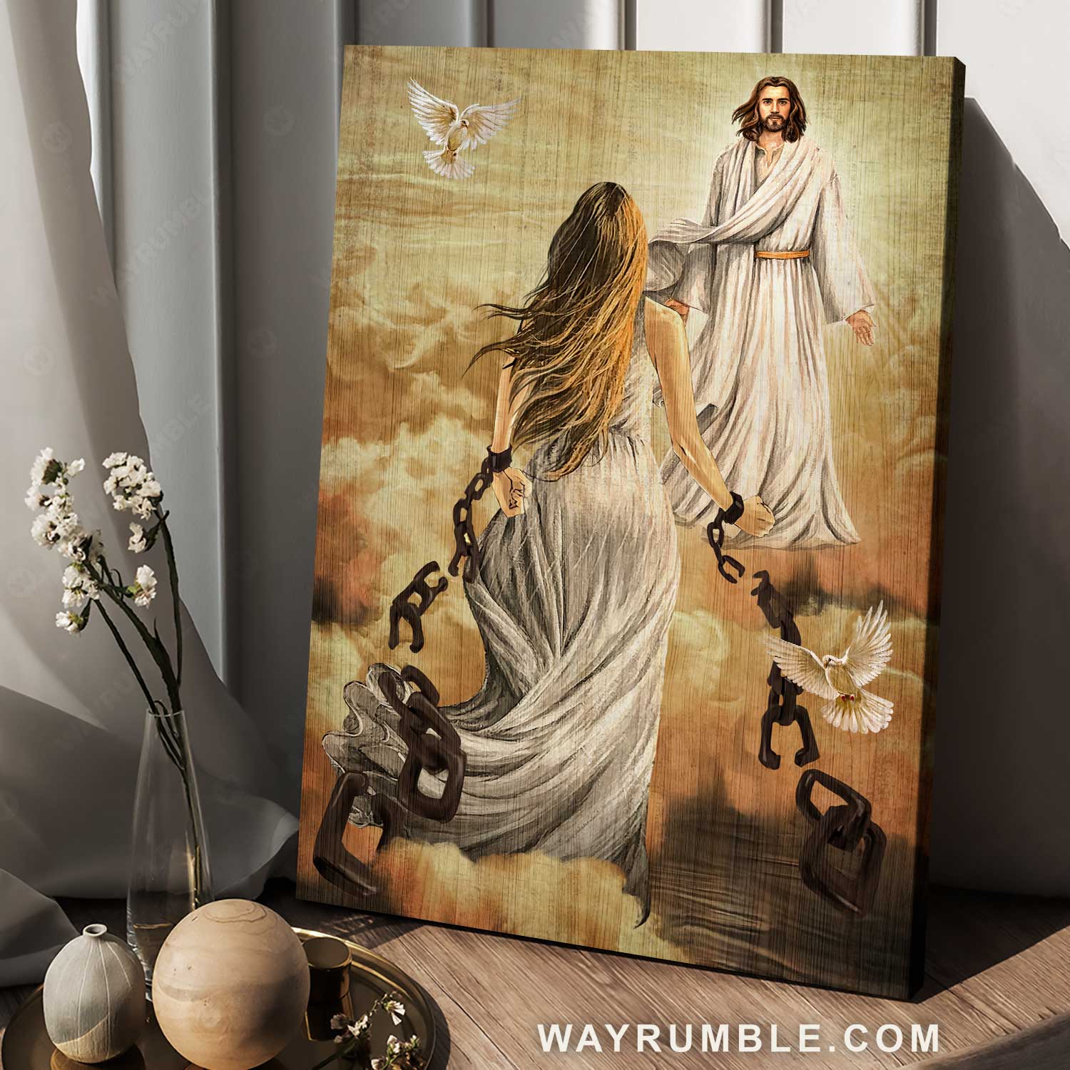 Freedom, Beautiful girl, Stunning sunset, Walking with Jesus - Jesus Portrait Canvas Prints, Home Decor Wall Art