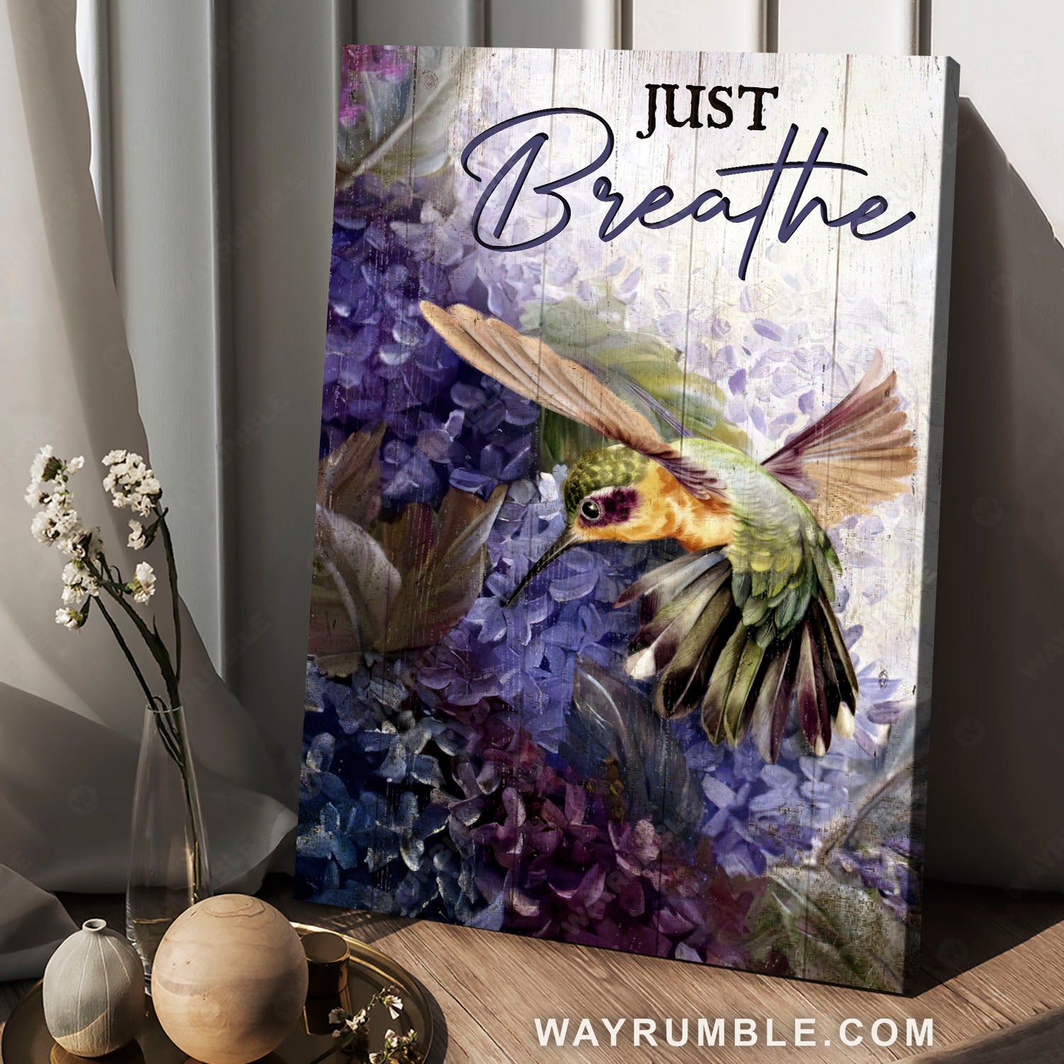 Flying hummingbird, Hyacinth flower, Just breathe - Jesus Portrait Canvas Prints, Christian Wall Art