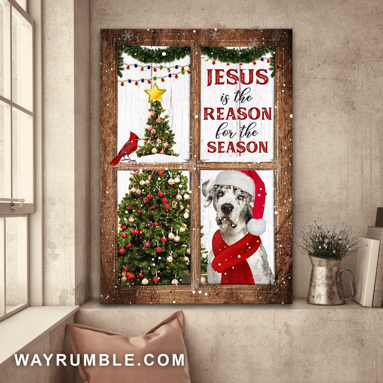 Christmas tree, Jesus is the reason for the season - Jesus, Great Dane Portrait Canvas Prints, Wall Art