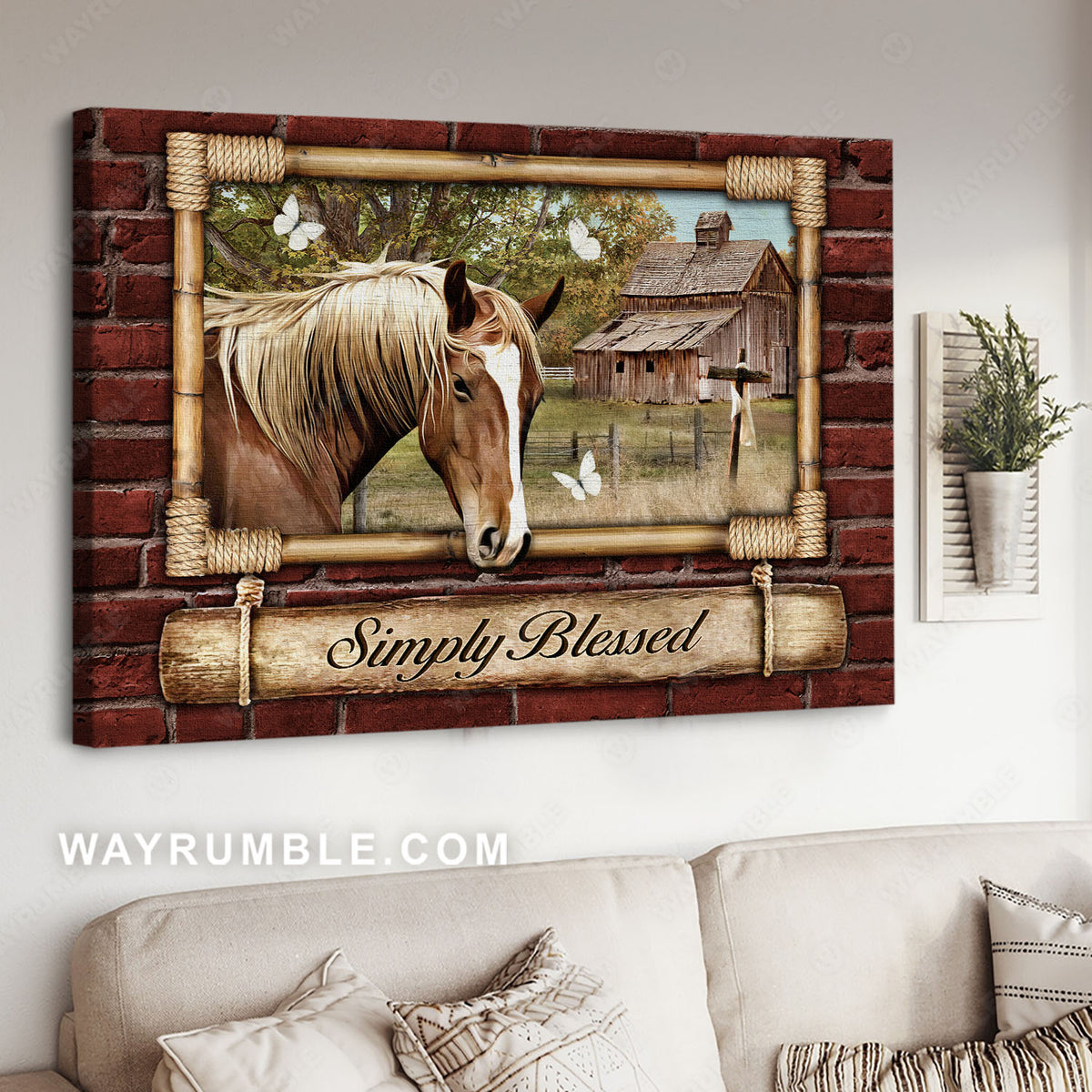 Horse drawing, White butterfly, Wooden house, Simply blessed- Jesus Landscape Canvas Prints, Christian Wall Art