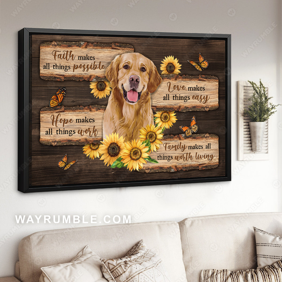 Cute Golden Retriever, Sunflower painting, Faith makes all thing possible - Jesus Landscape Canvas Prints, Home Decor Wall Art