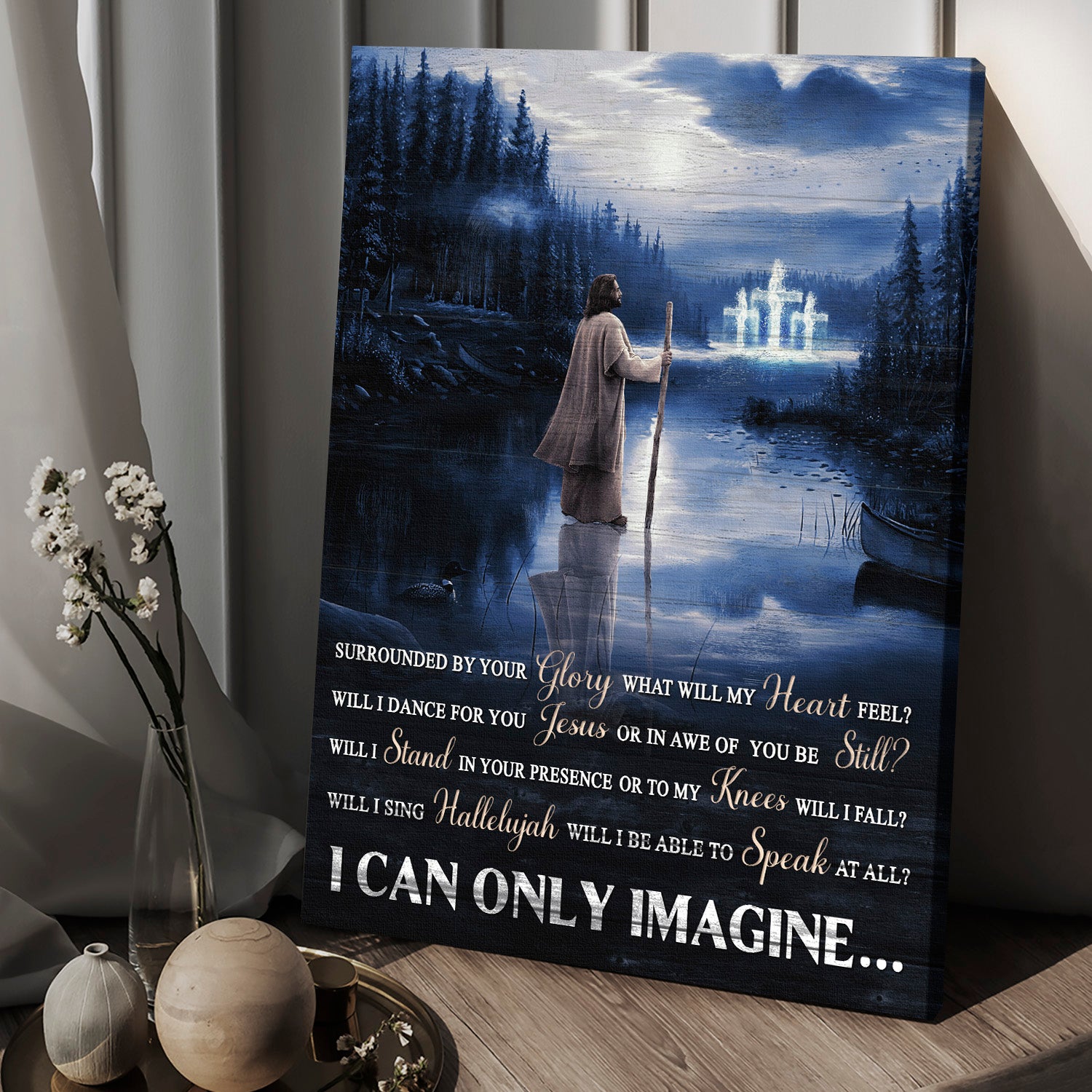 Blue night, Stunning forest, Walking on water, I can only imagine - Jesus Portrait Canvas Prints, Home Decor Wall Art
