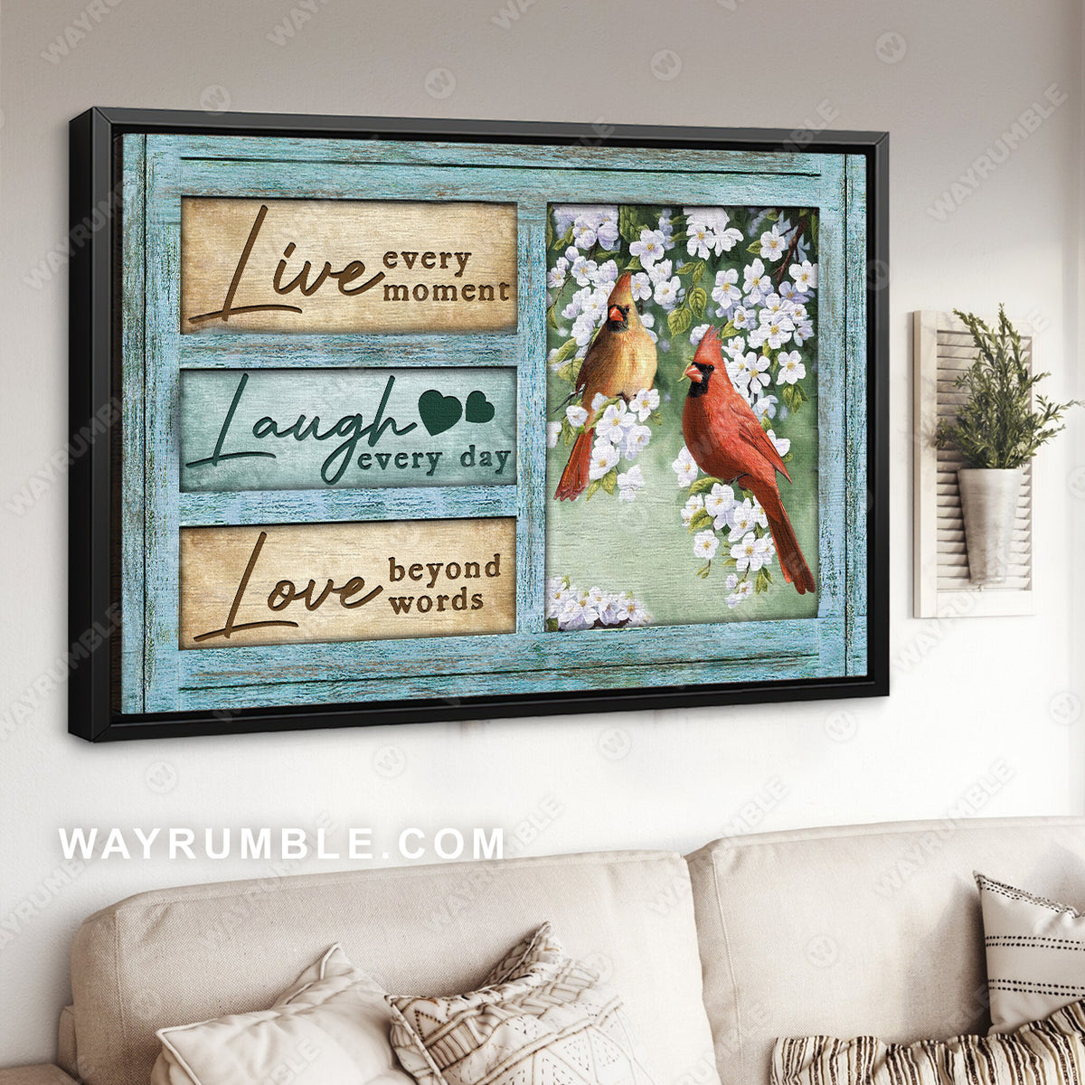 Cute cardinal, Jasmine flower, Green forest, Live every moment - Jesus Landscape Canvas Prints, Christian Wall Art