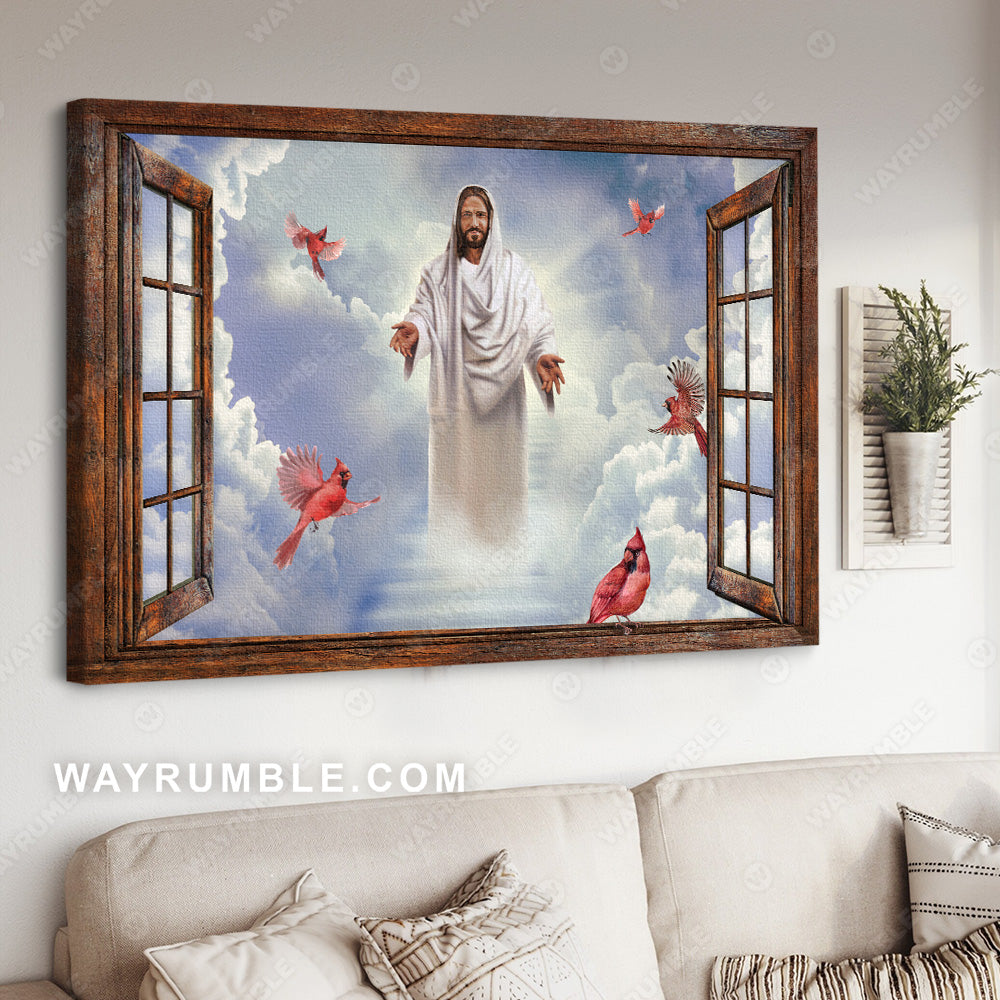 The way to heaven, Jesus drawing, Red cardinal, Beautiful sky - Jesus Landscape Canvas Prints, Christian Wall Art