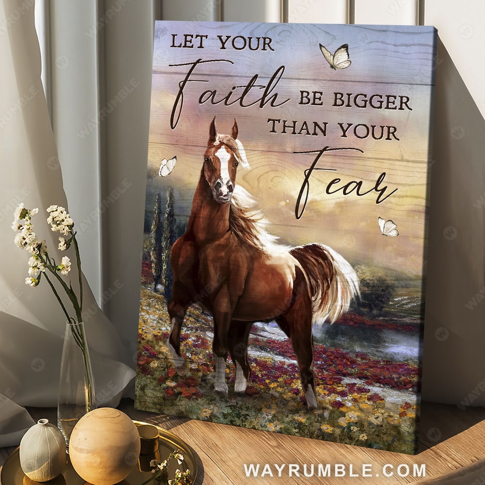 Horse painting, Flower field, Purple sky, Let your faith be bigger than you fear - Jesus Portrait Canvas Prints, Christian Wall Art
