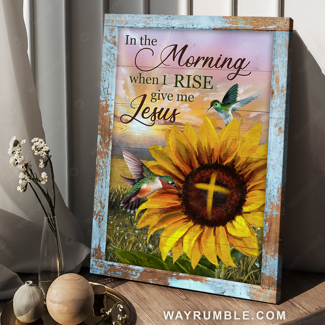 Brilliant sunflower, Big hummingbird, Pink sunset, In the morning when I rise - Jesus Portrait Canvas Prints, Christian Wall Art