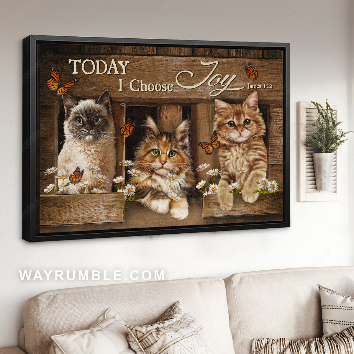 Amazing cat, Pretty daisy, Monarch butterfly, Today I choose joy - Jesus Landscape Canvas Prints, Christian Wall Art