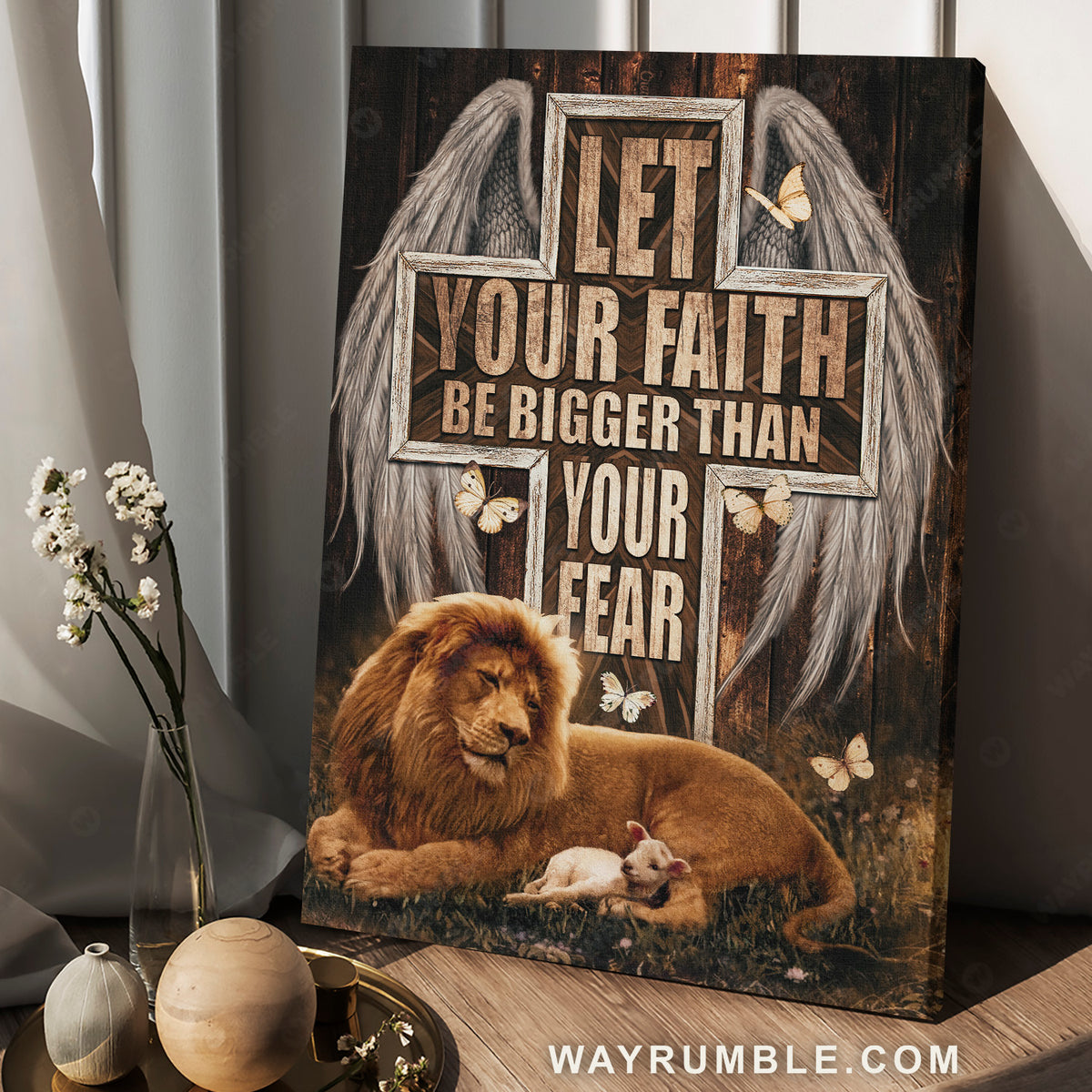 Cross symbol, Stunning angel wings, Lion, Let your faith be bigger than your fear - Jesus Portrait Canvas Prints, Home Decor Wall Art