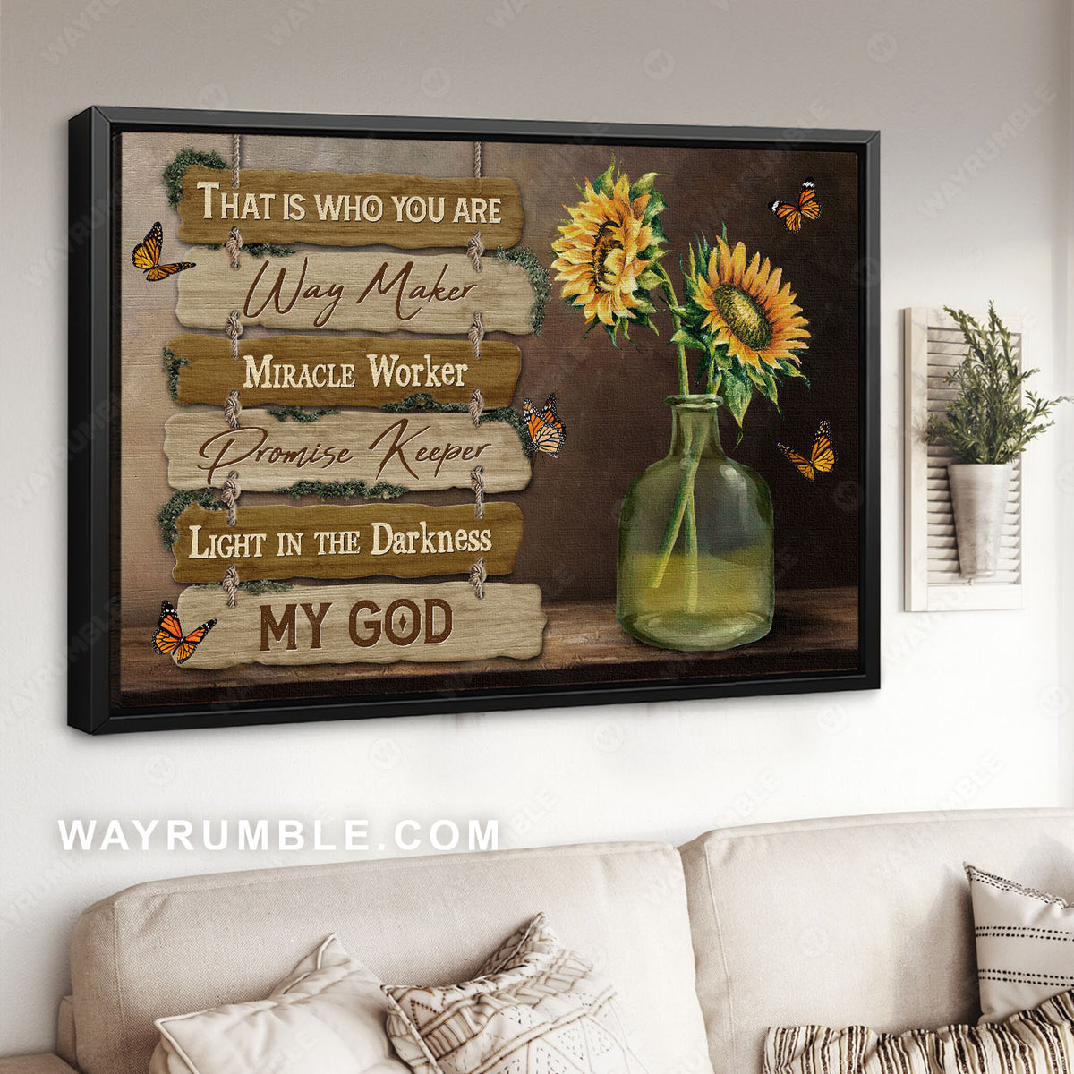 Pretty sunflower, Crystal vase, Monarch butterfly, That is who you are - Jesus Landscape Canvas Prints, Christian Wall Art