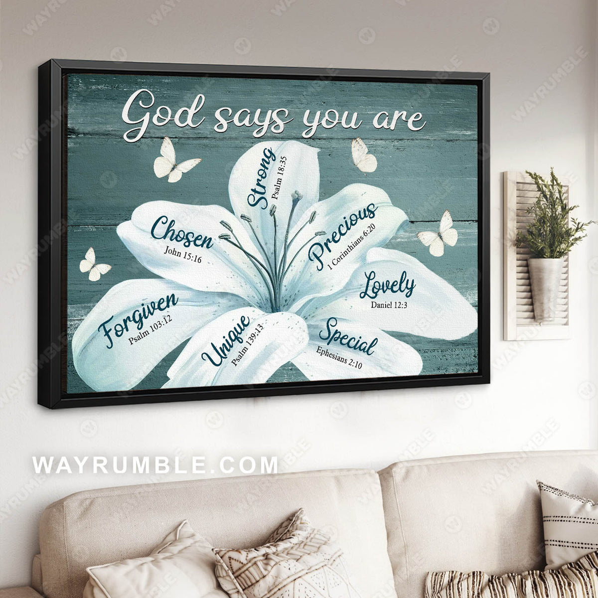 White lily flowers, God says you are - Jesus, Flower painting, Landscape Canvas Prints, Wall Art
