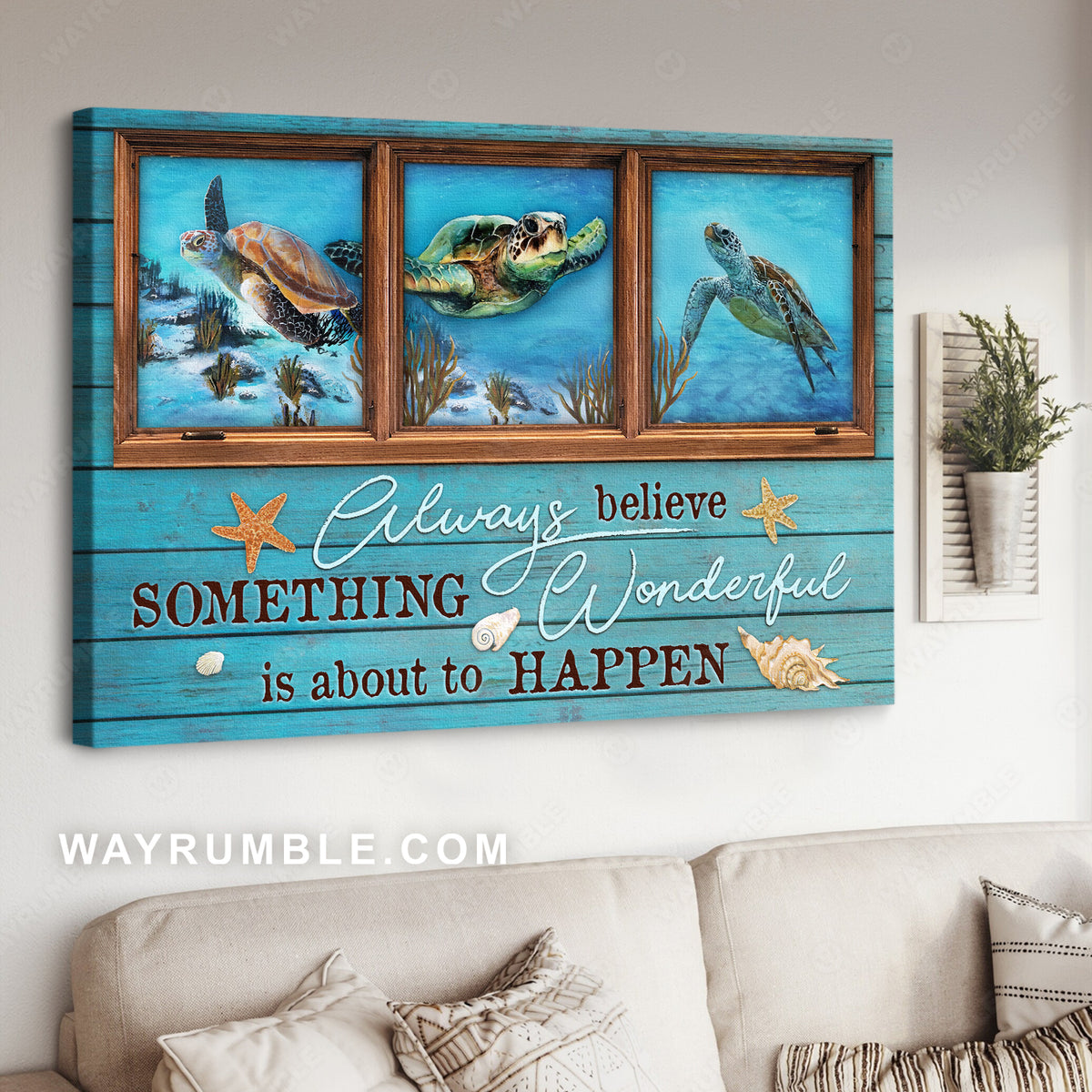 Deep ocean, Oldest turtle, Blue background, Something wonderful is about to happen - Jesus Landscape Canvas Prints, Christian Wall Art