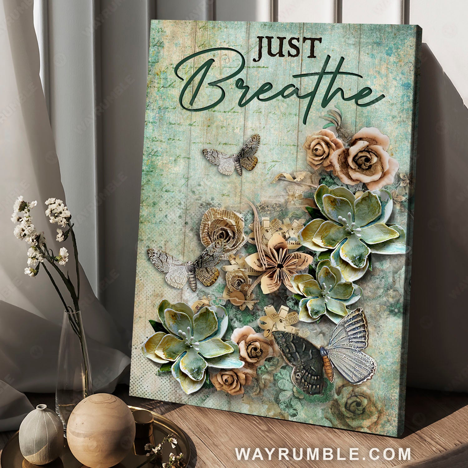 Succulent plant, Paper flower, Pink rose, Just breathe - Jesus Portrait Canvas Prints, Christian Wall Art