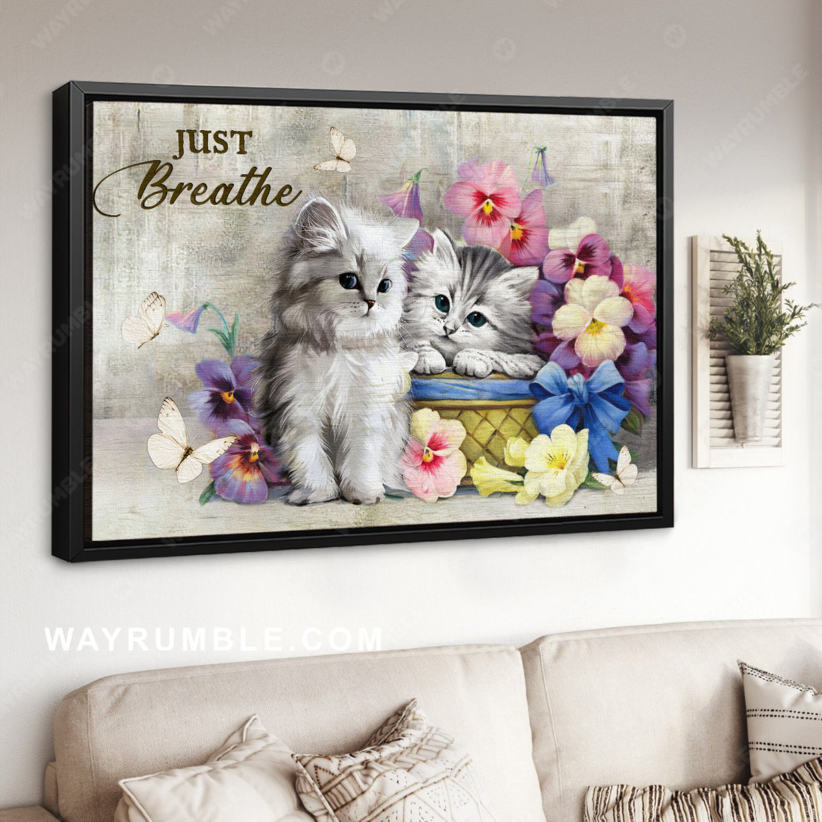 White cat, Brilliant flower, Gift for cat lover, Pretty butterfly, Just breathe - Jesus Landscape Canvas Prints, Christian Wall Art