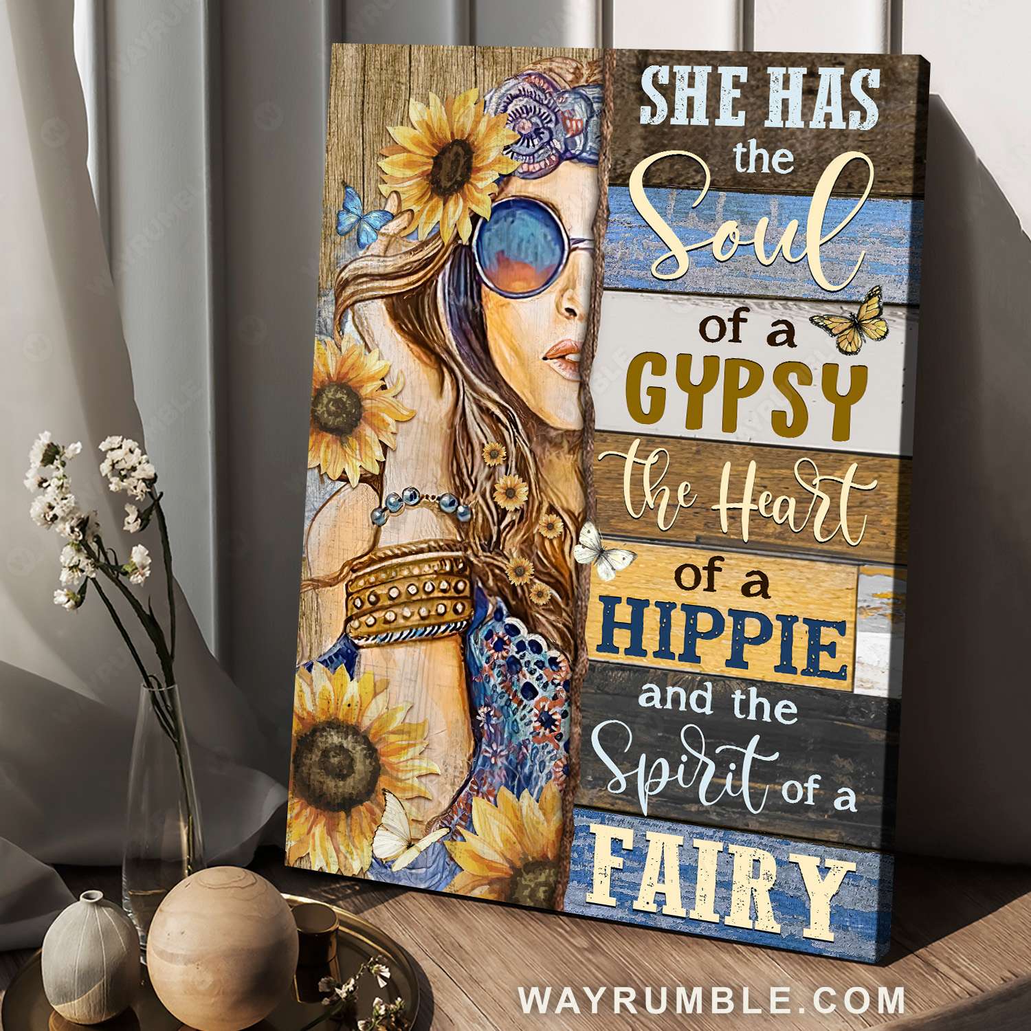 Hippie girl, Hippie style, Sunflower, She has the soul of a gypsy - Jesus Portrait Canvas Prints, Christian Wall Art