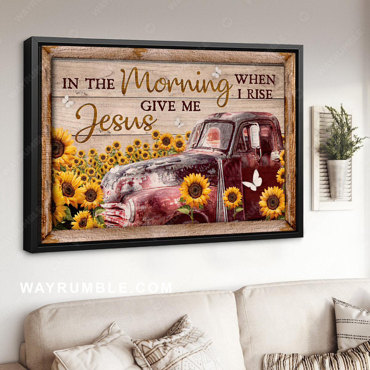 Old ladybug car, Pretty sunflower, Farm, In the morning when I rise - Jesus Landscape Canvas Prints, Home Decor Wall Art