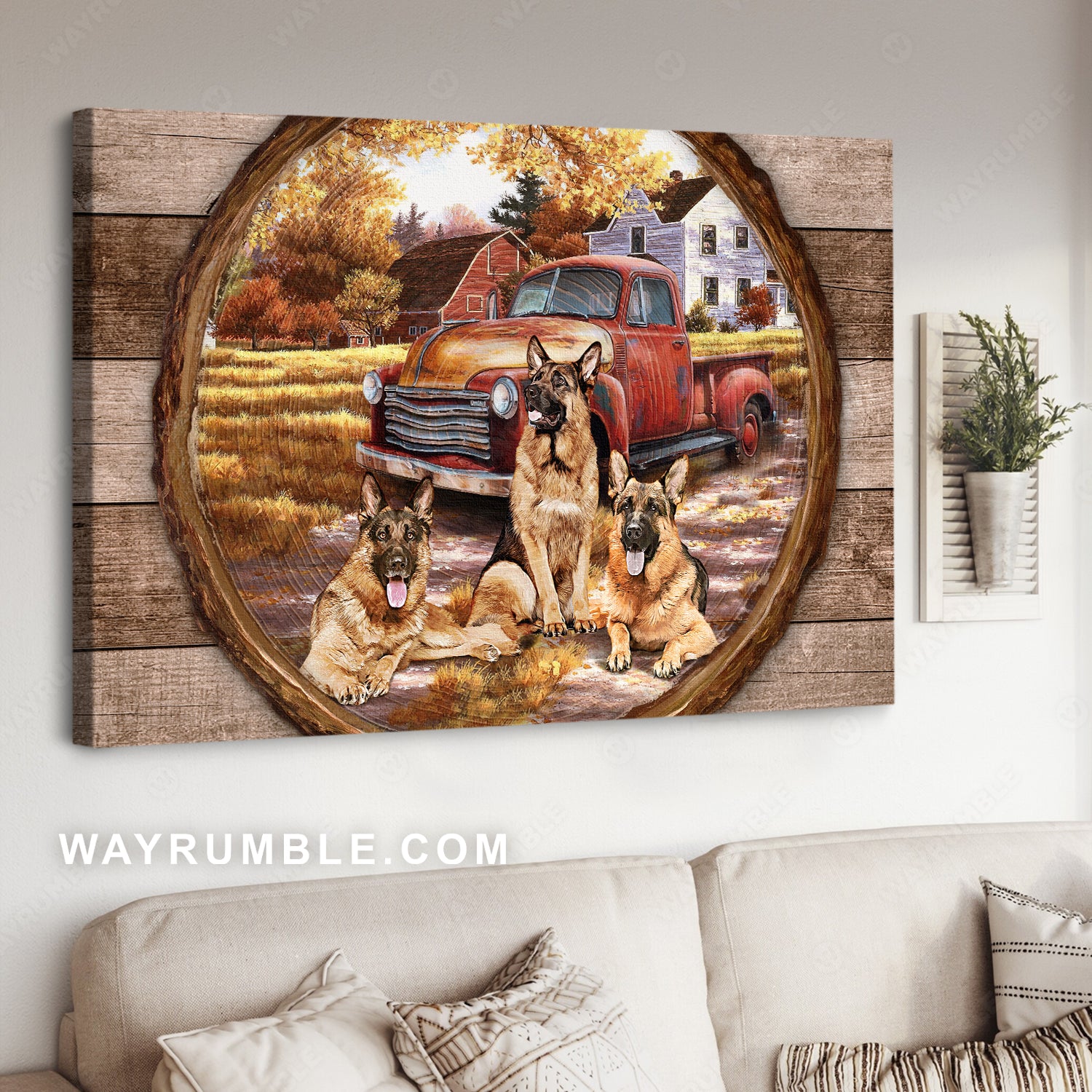 German Shepherd dogs, Ladybug car, Autumn park - German shepherd Landscape Canvas Prints, Wall Art