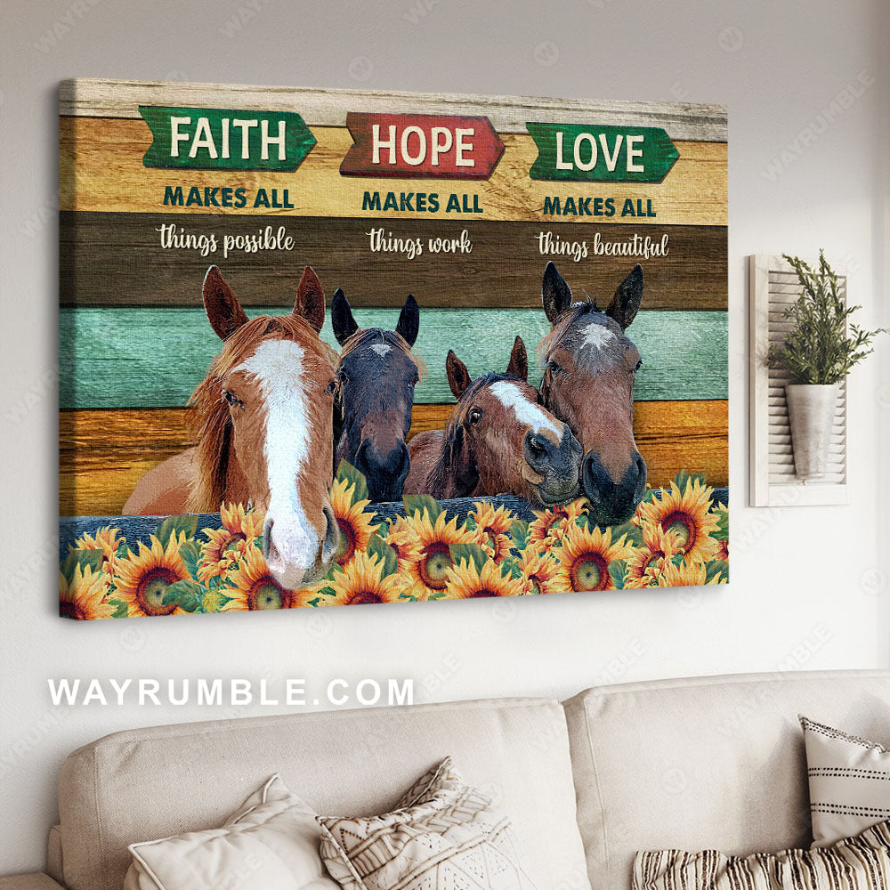 Sunflower farm, Dream horses, Colorful background, Faith makes all things possible - Jesus Landscape Canvas Prints, Christian Wall Art