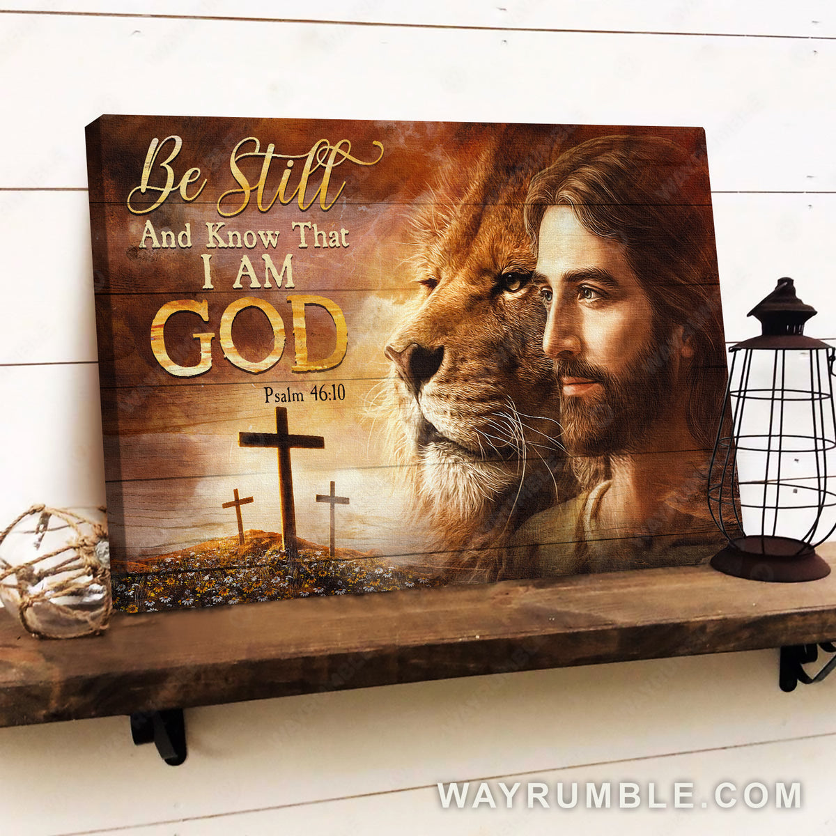 Jesus portrait, Lion of Judah, Three crosses, Be still I am God - Jesus Landscape Canvas Prints, Christian Wall Art